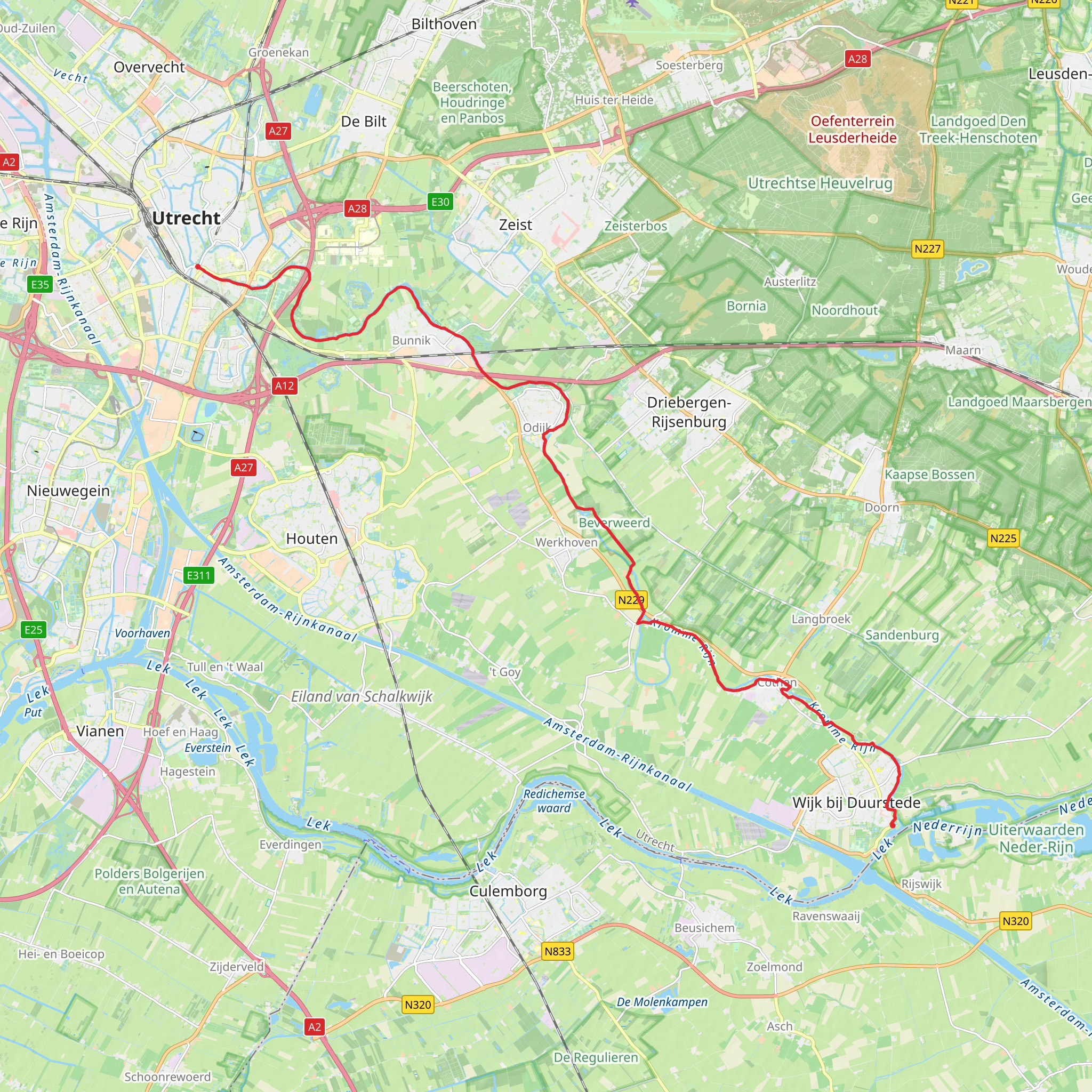 Krommerijnbrug to Haven via Romeinse Limespad mobile static map