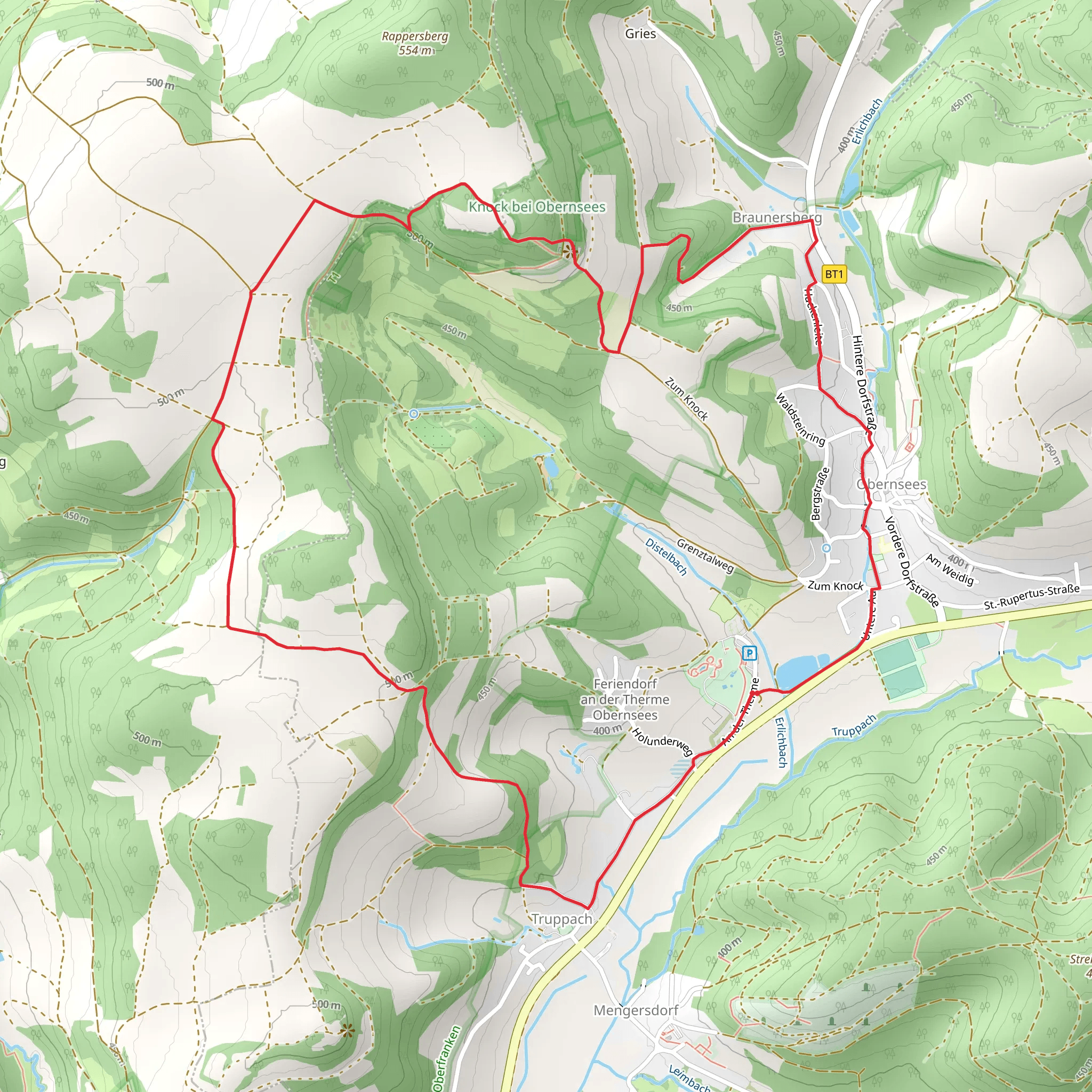 Obernsees Rundweg and Fraenkischer Gebirgsweg mobile static map