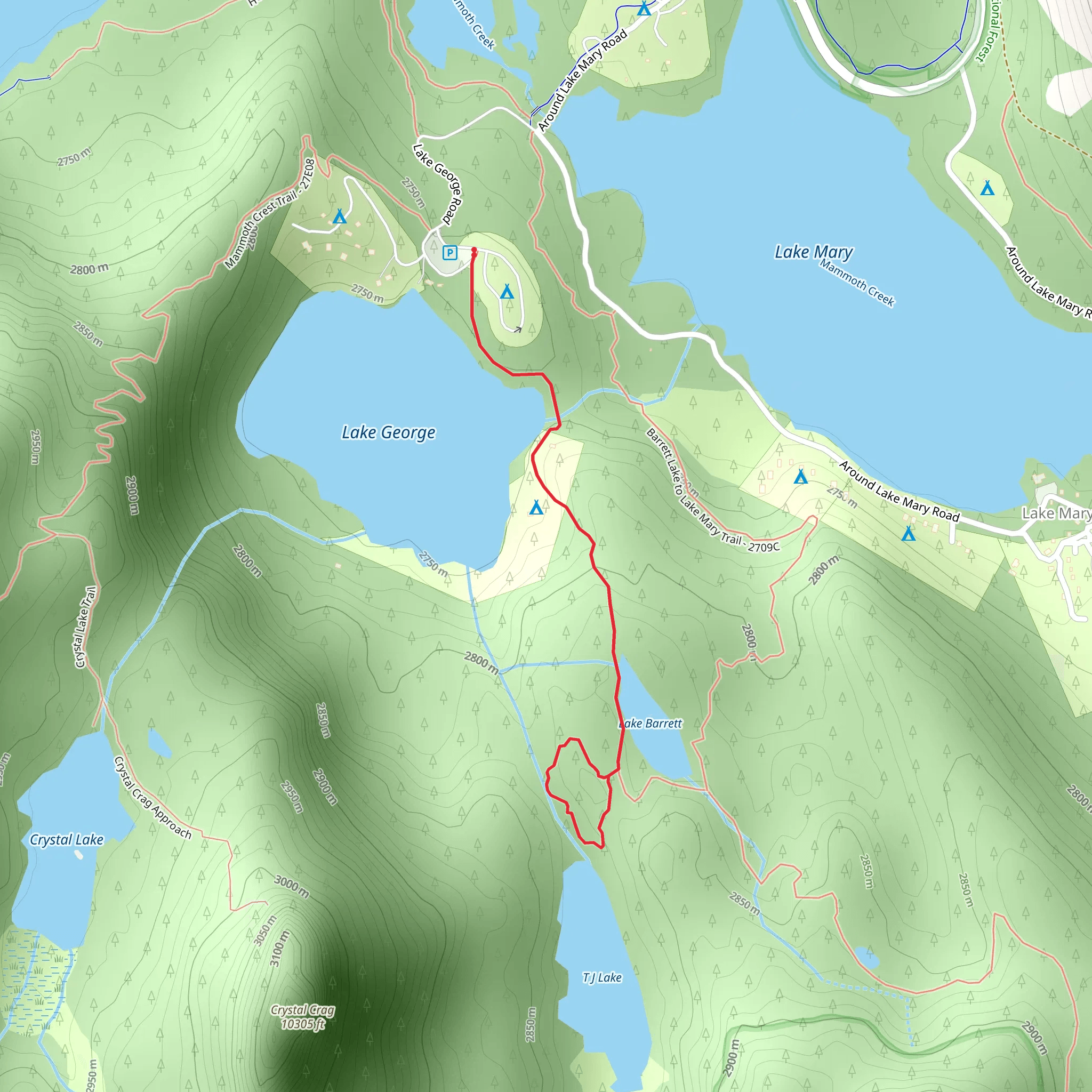 Tj Lake and Barret Lake from Lake George Campground mobile static map