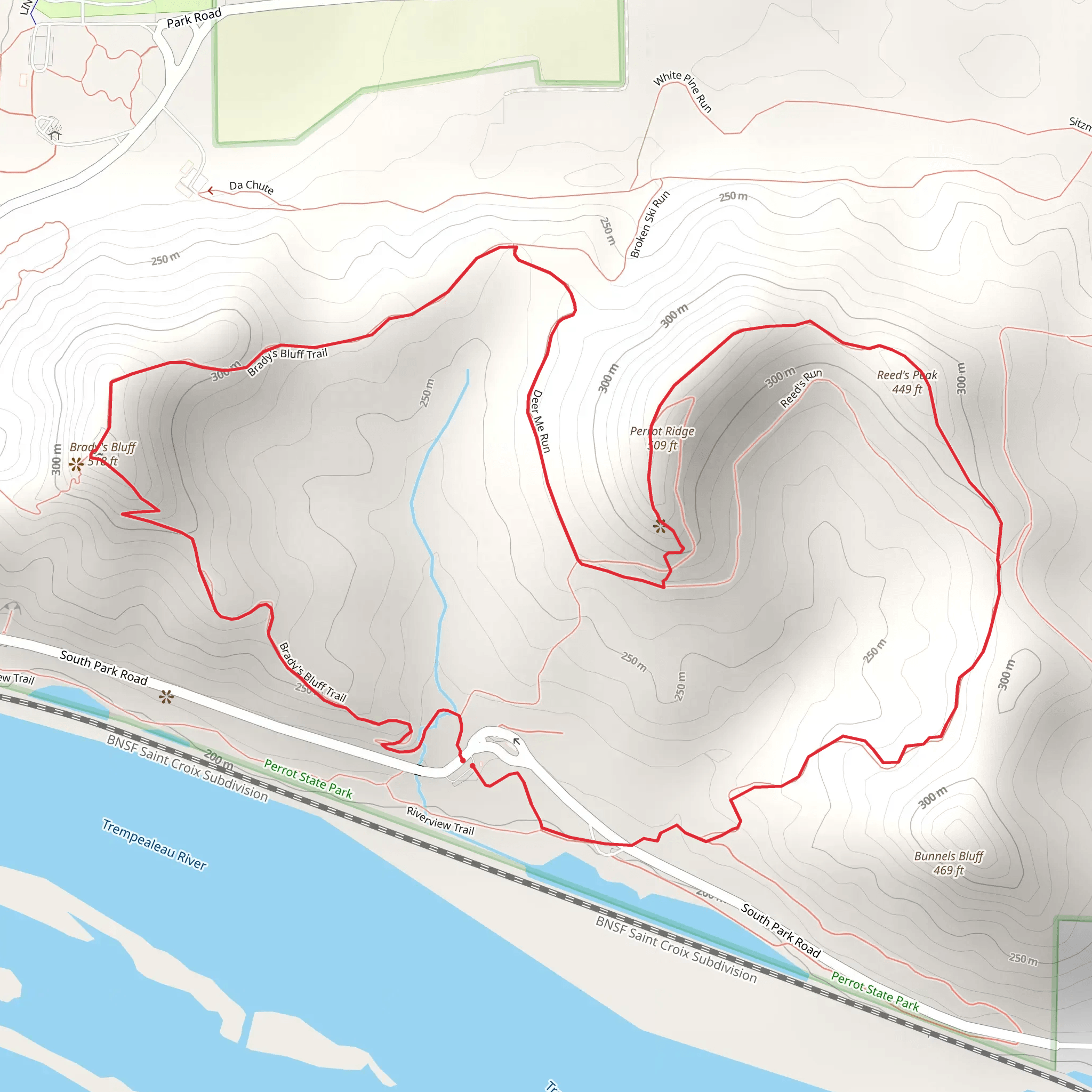 Reed Peak, Perrot Ridge and Brady's Bluff via Deer Me Run and Brady's Bluff Trail mobile static map