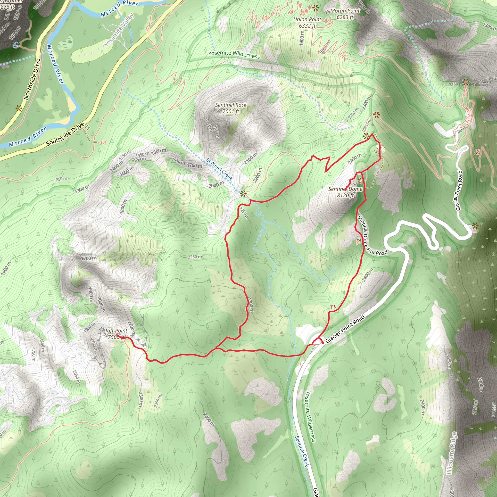 Taft Point and Sentinel Dome Loop Trail mobile static map
