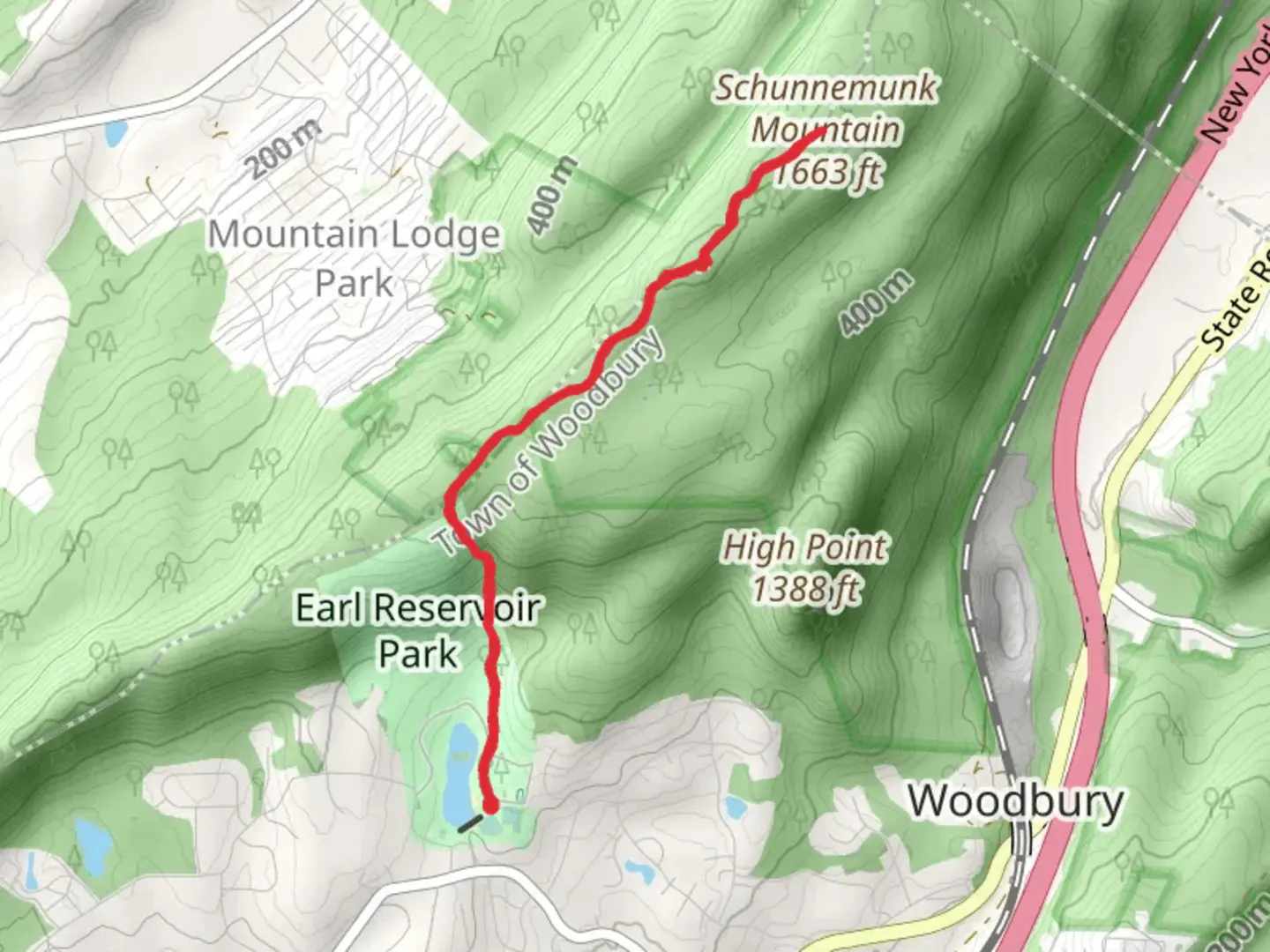 An image depicting the trail Schunnemunk Mountain Trail via Earl Reservoir and its surrounding area.