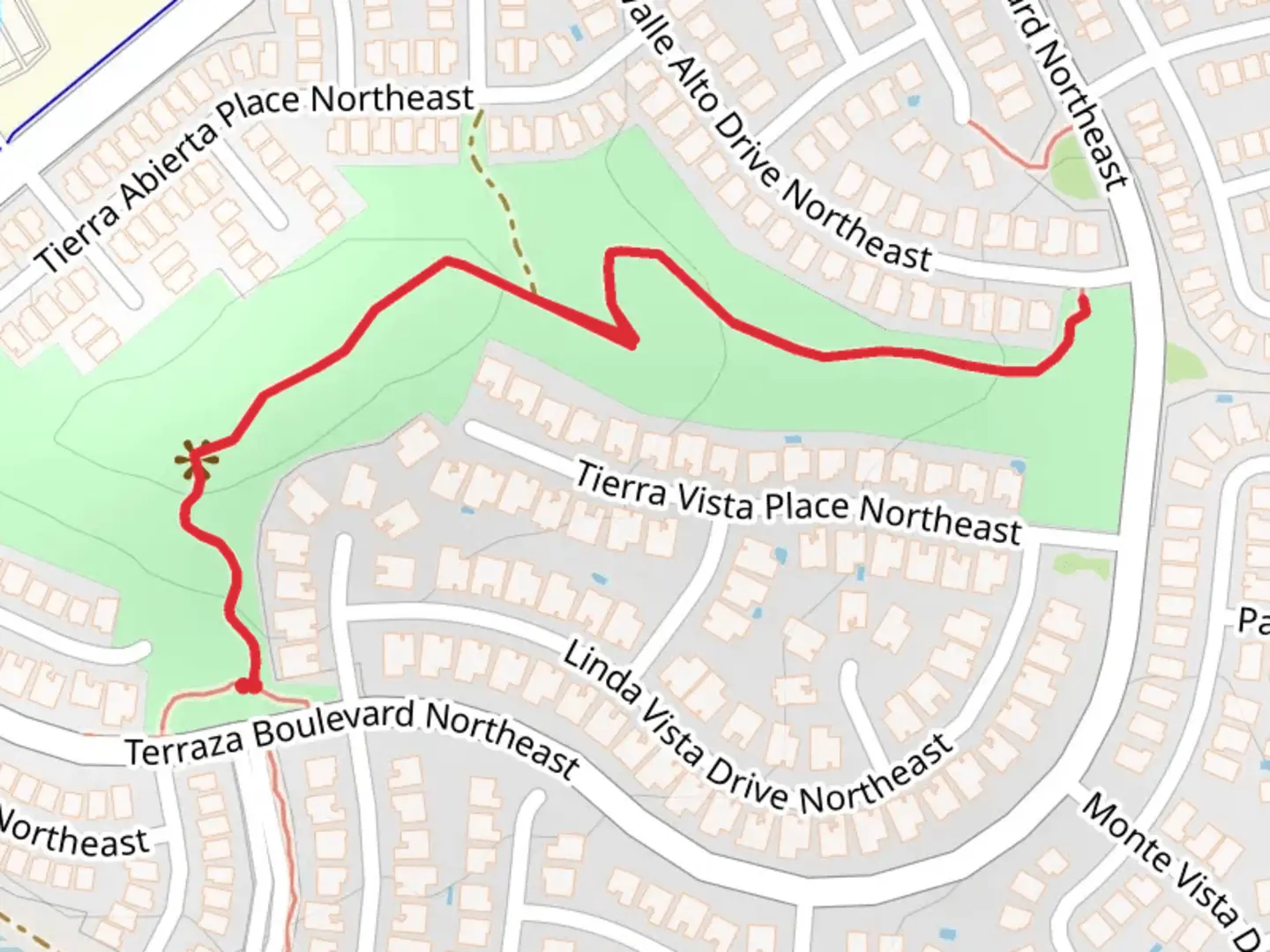 An image depicting the trail Mesa Contenta Park and its surrounding area.