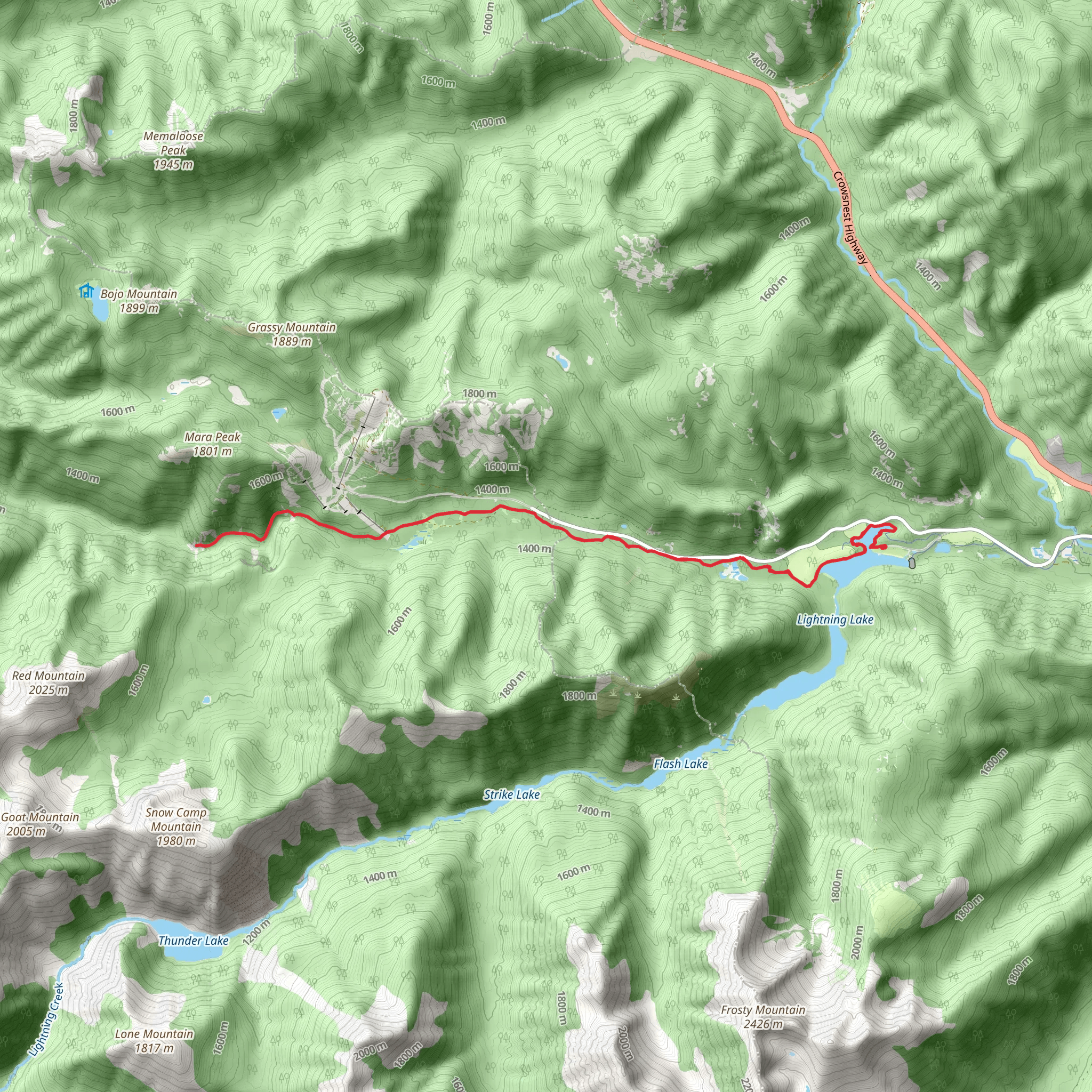 Lightning Lake Trail, South Gibson Trail and Three Falls Trail mobile static map