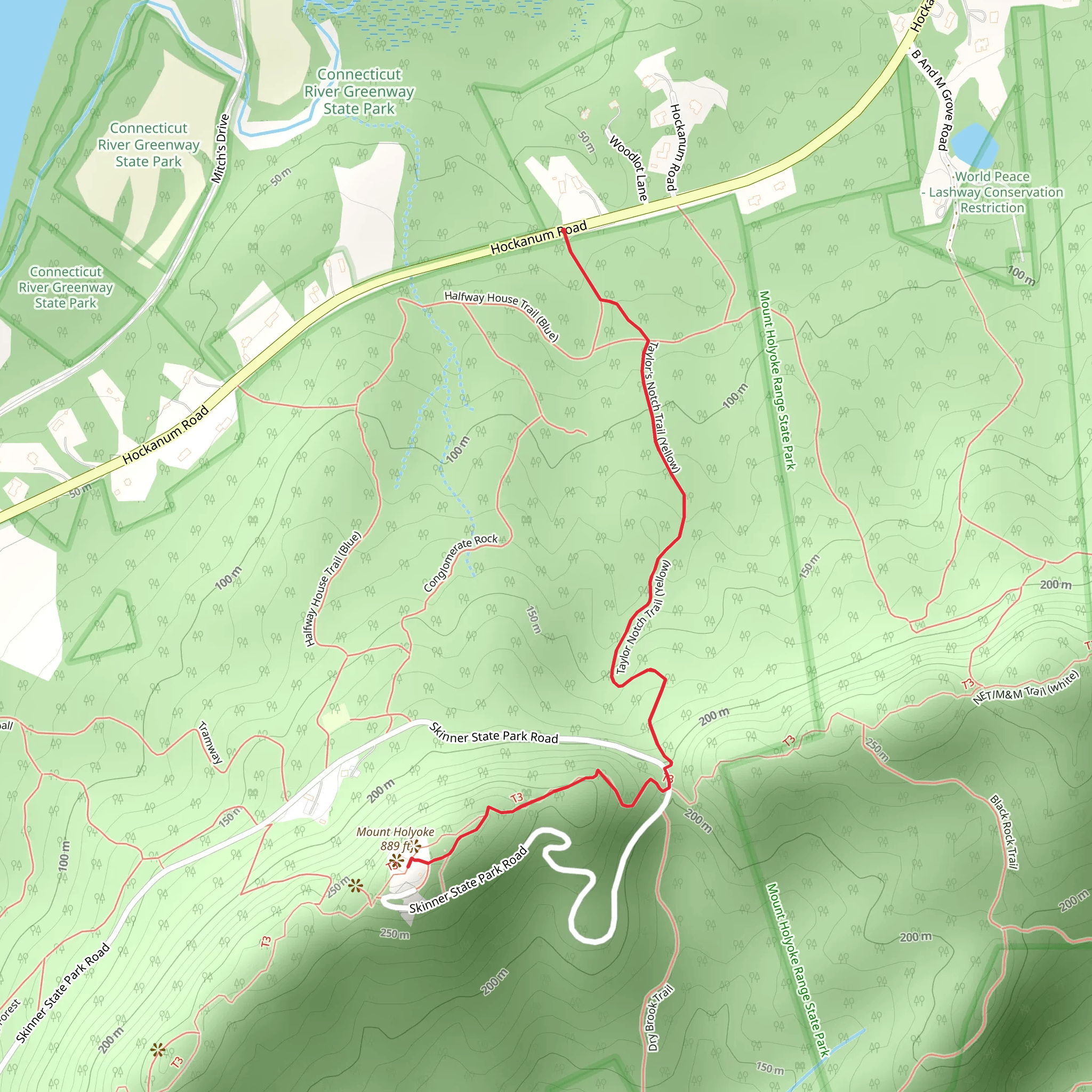 Mount Holyoke Trail via Hockanum Road mobile static map