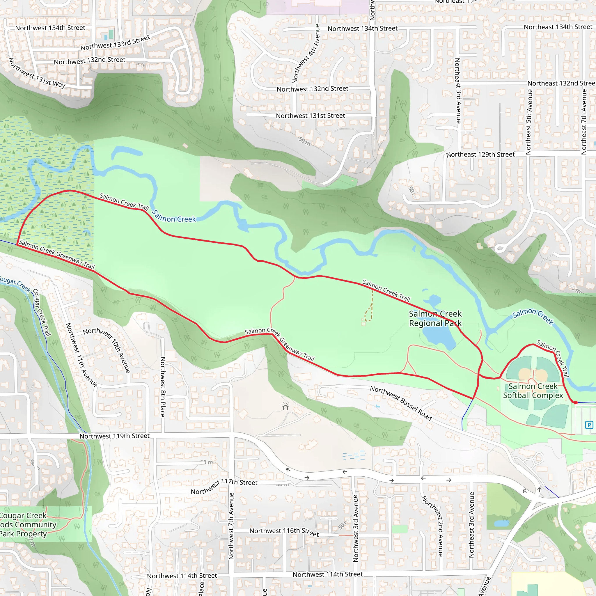 Salmon Creek Trail andn Salmon Creek Greenway Trail mobile static map