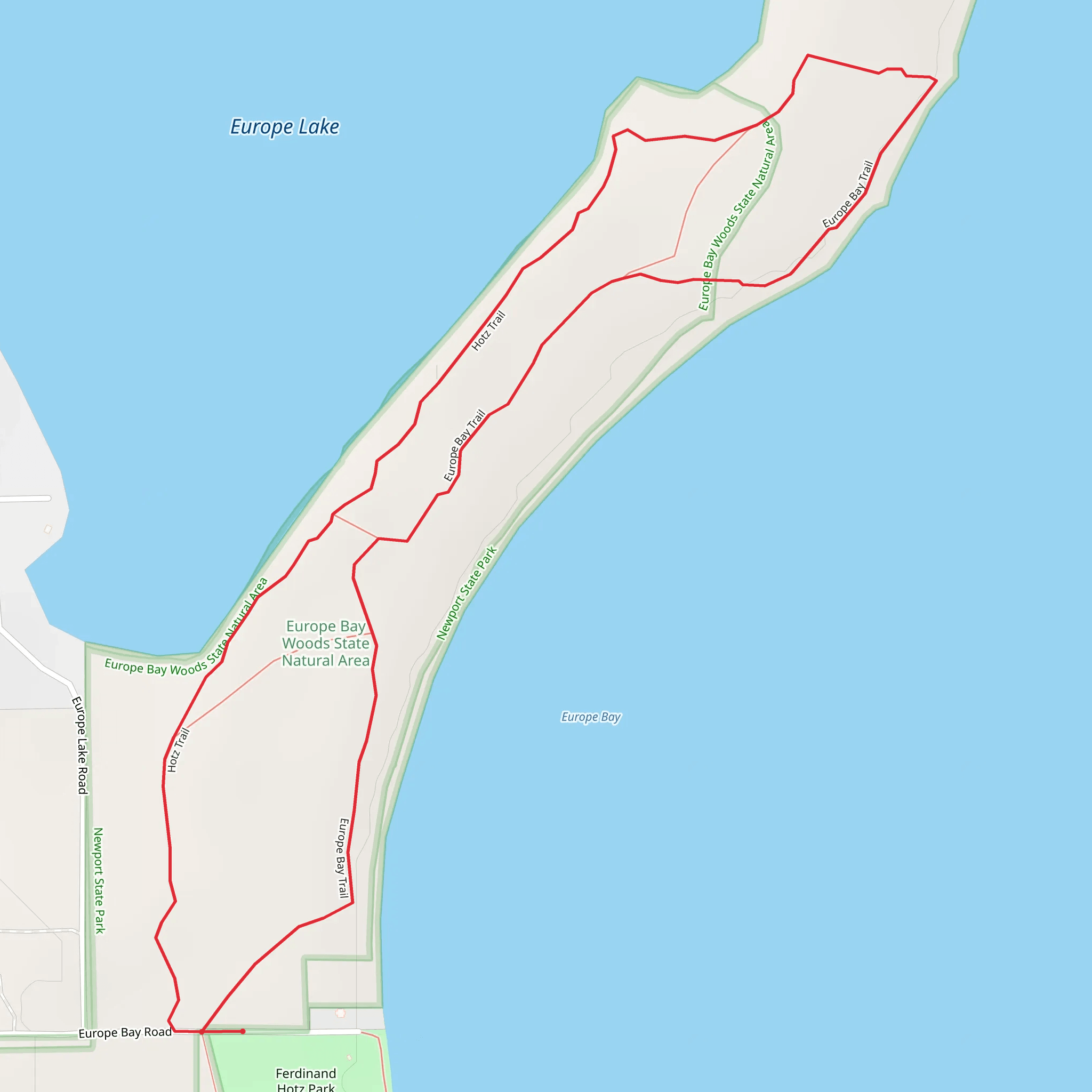 Hotz Trail and Europe Bay Loop Trail mobile static map