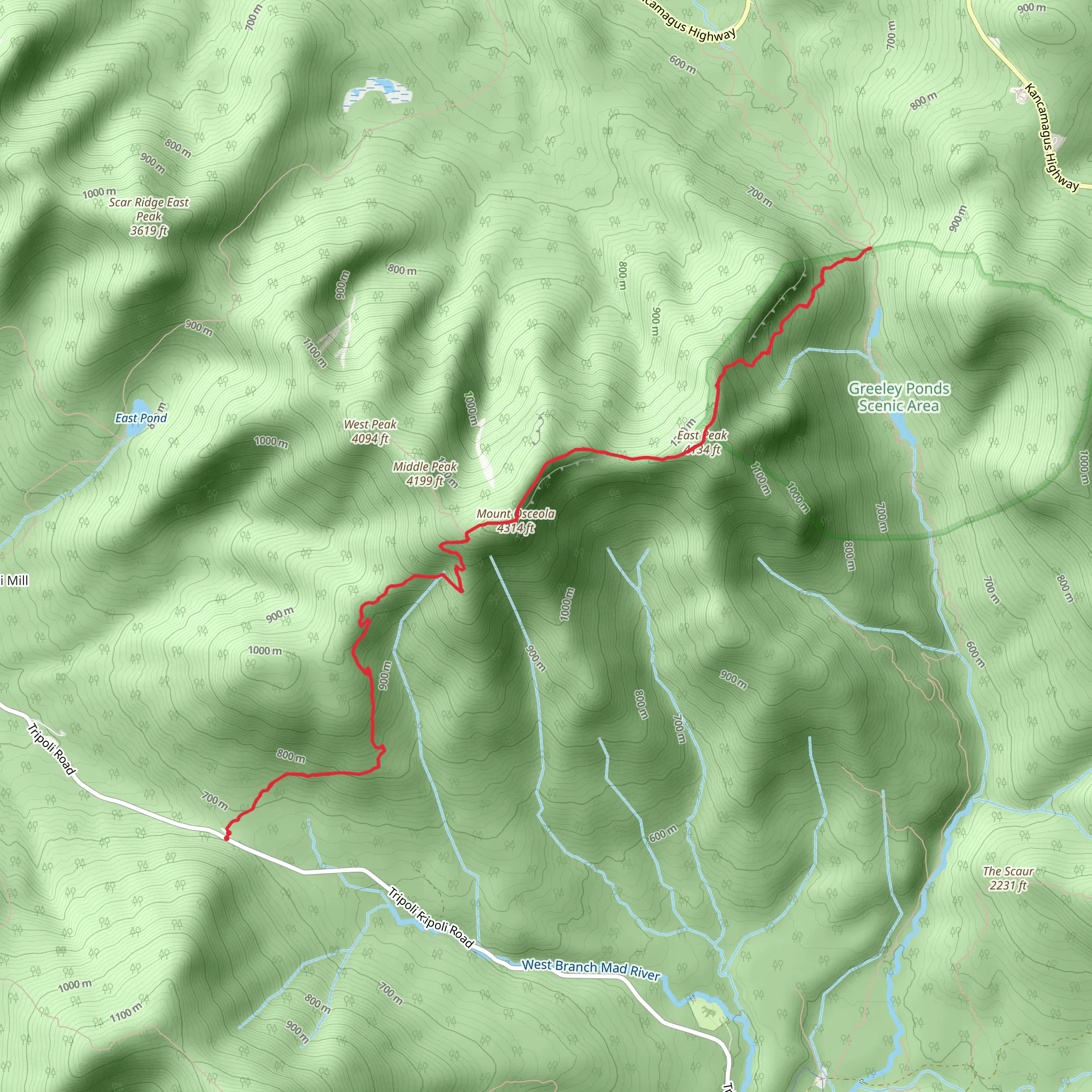 Mt Osceola and East Peak Trail mobile static map