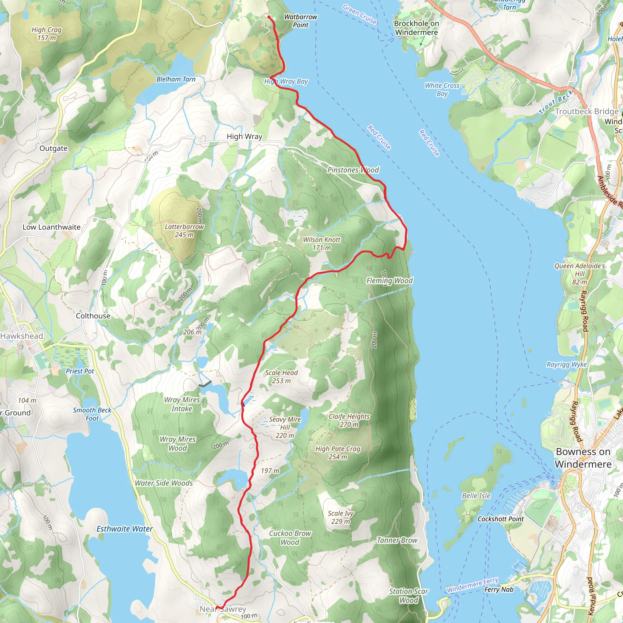 High Wray Bay, Pinstones Wood and Moss Eccles Tarn mobile static map