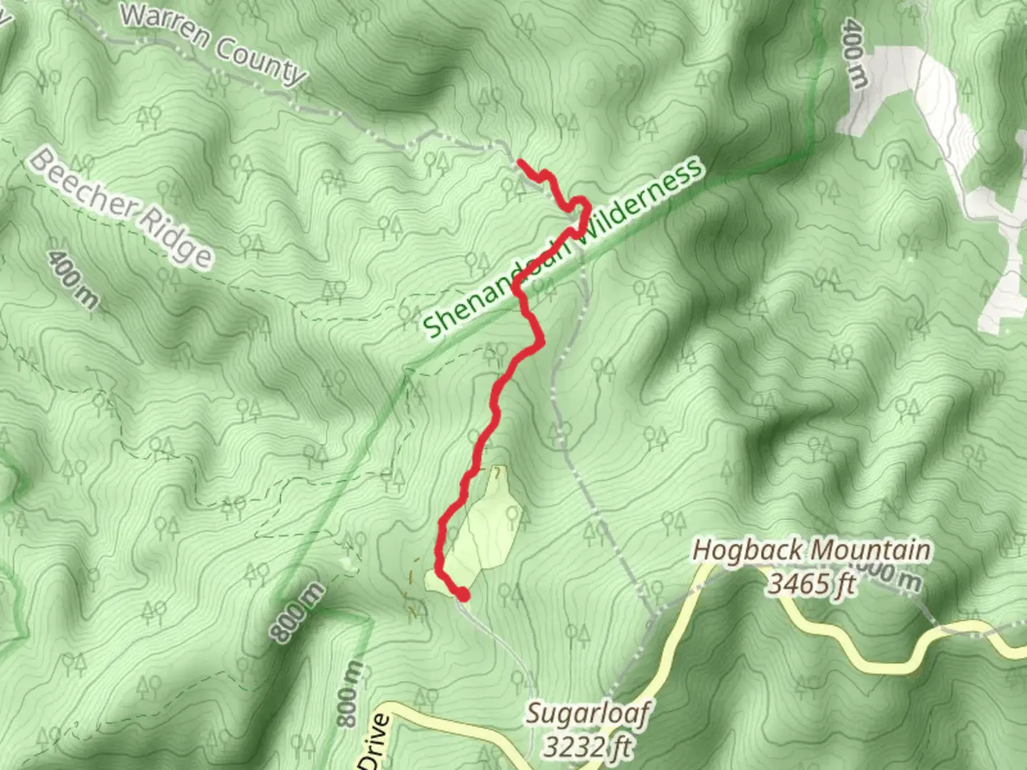 An image depicting the trail Upper Overall Run Falls via Traces Trail and its surrounding area.