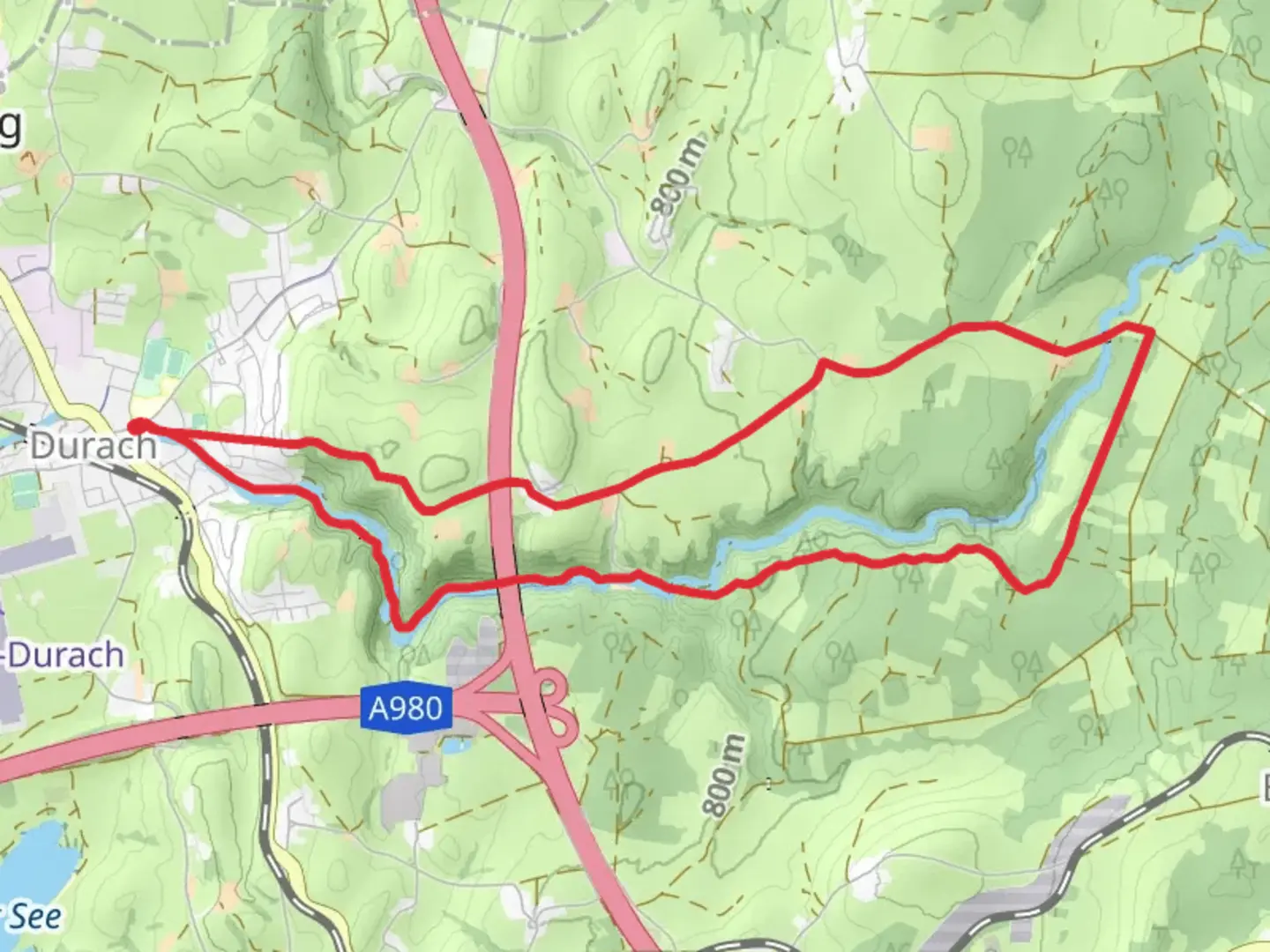 An image depicting the trail Durach - Einkehrweg Loop and its surrounding area.