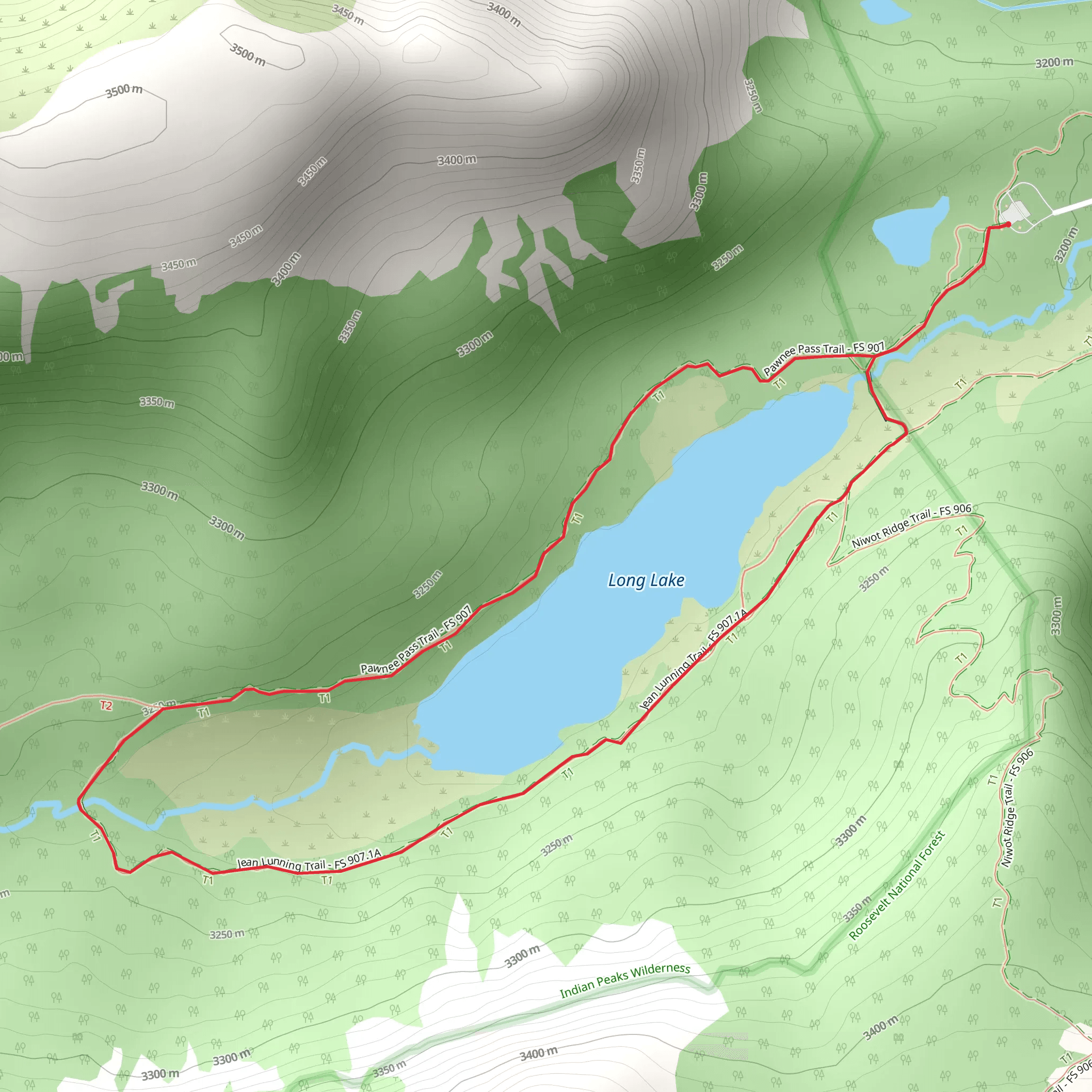 Jean Lunning Trail and Pawnee Pass Loop mobile static map