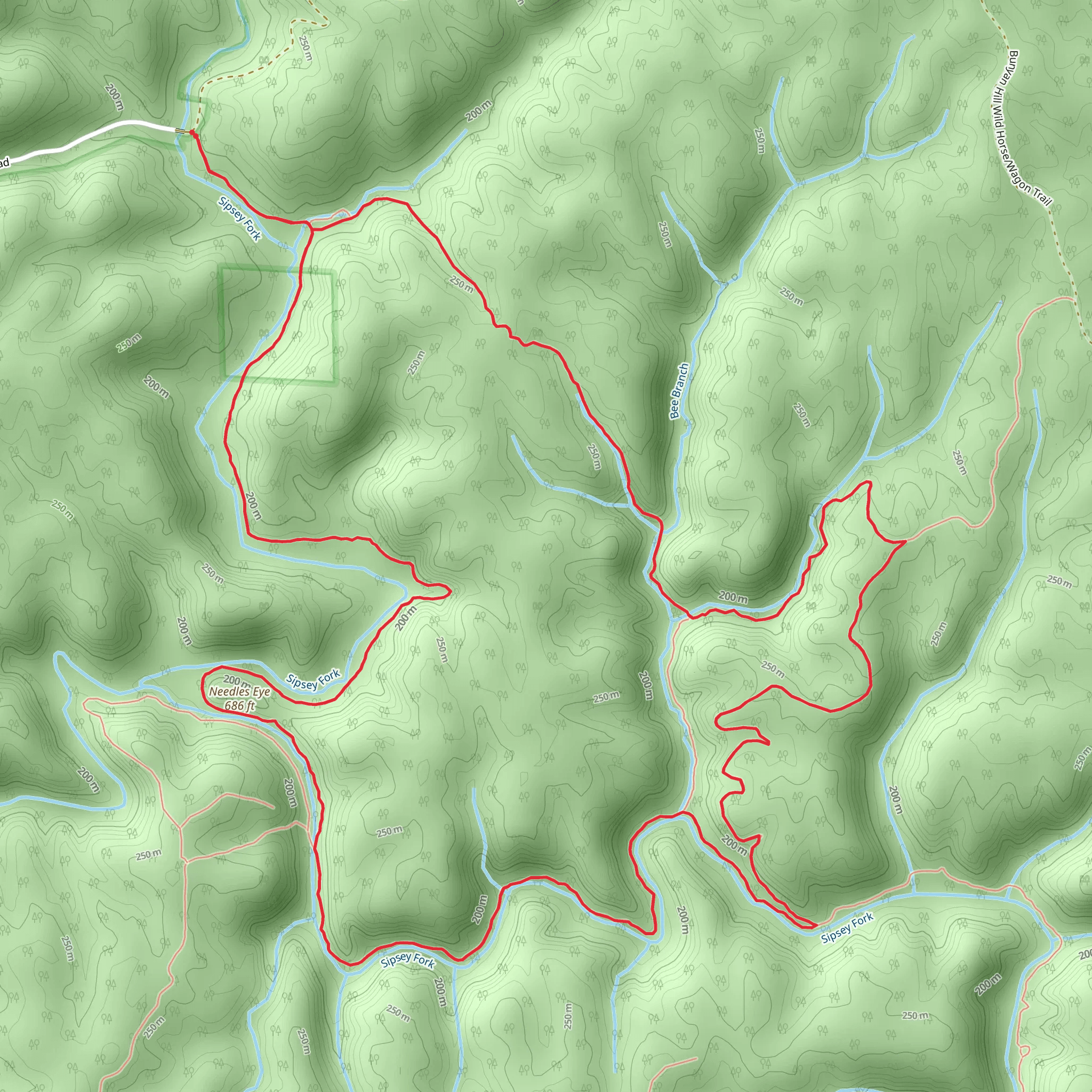 Bunyan Hill Wild Hiking and Thompson Creek Wild Hiking Loop Trail mobile static map