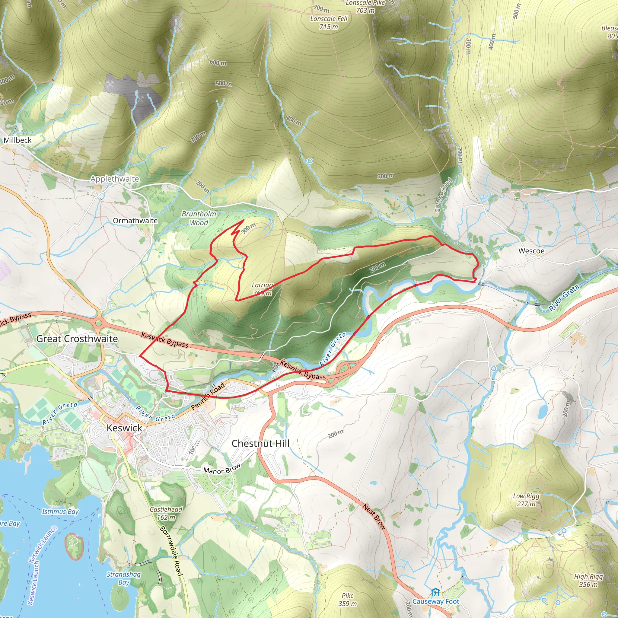 Latrigg and River Greta Loop - Keswick mobile static map