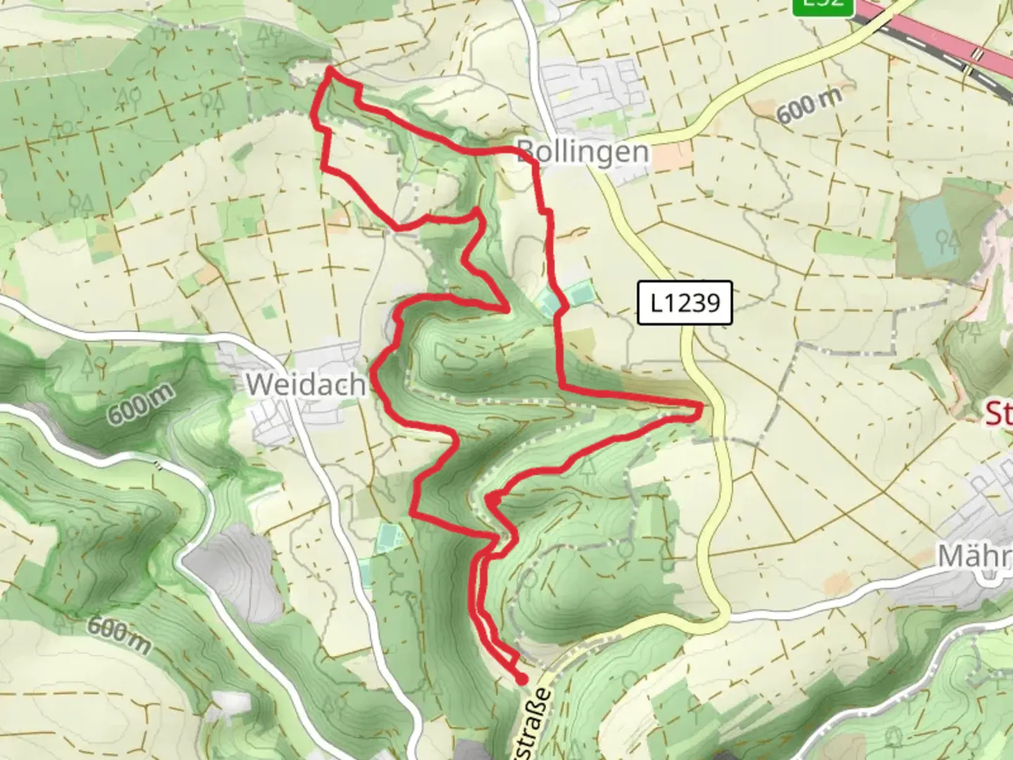 An image depicting the trail Zuckerhut and Alter Schlossberg Loop and its surrounding area.