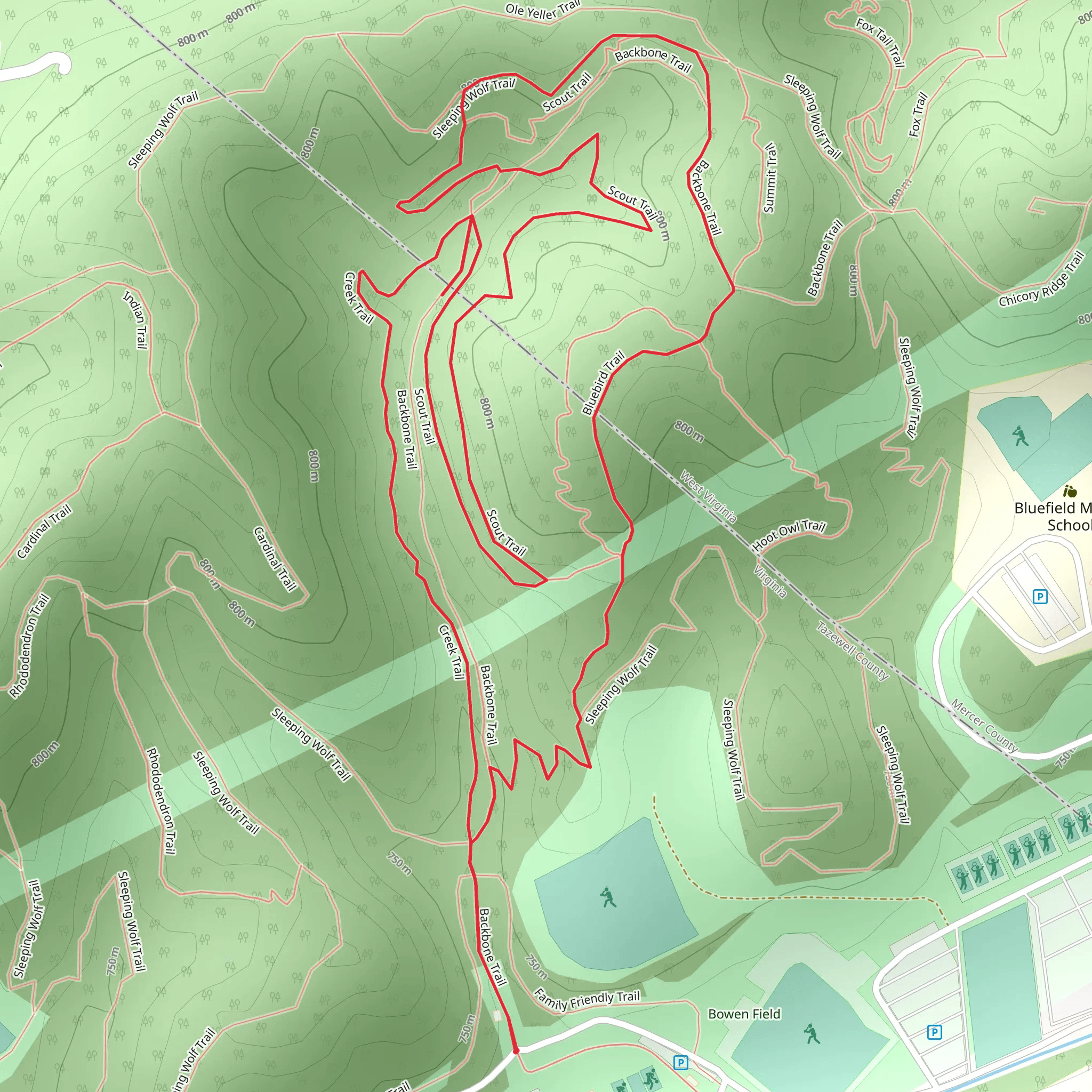 Scout, Sleeping Wolf and Bluebird Loop Trail mobile static map