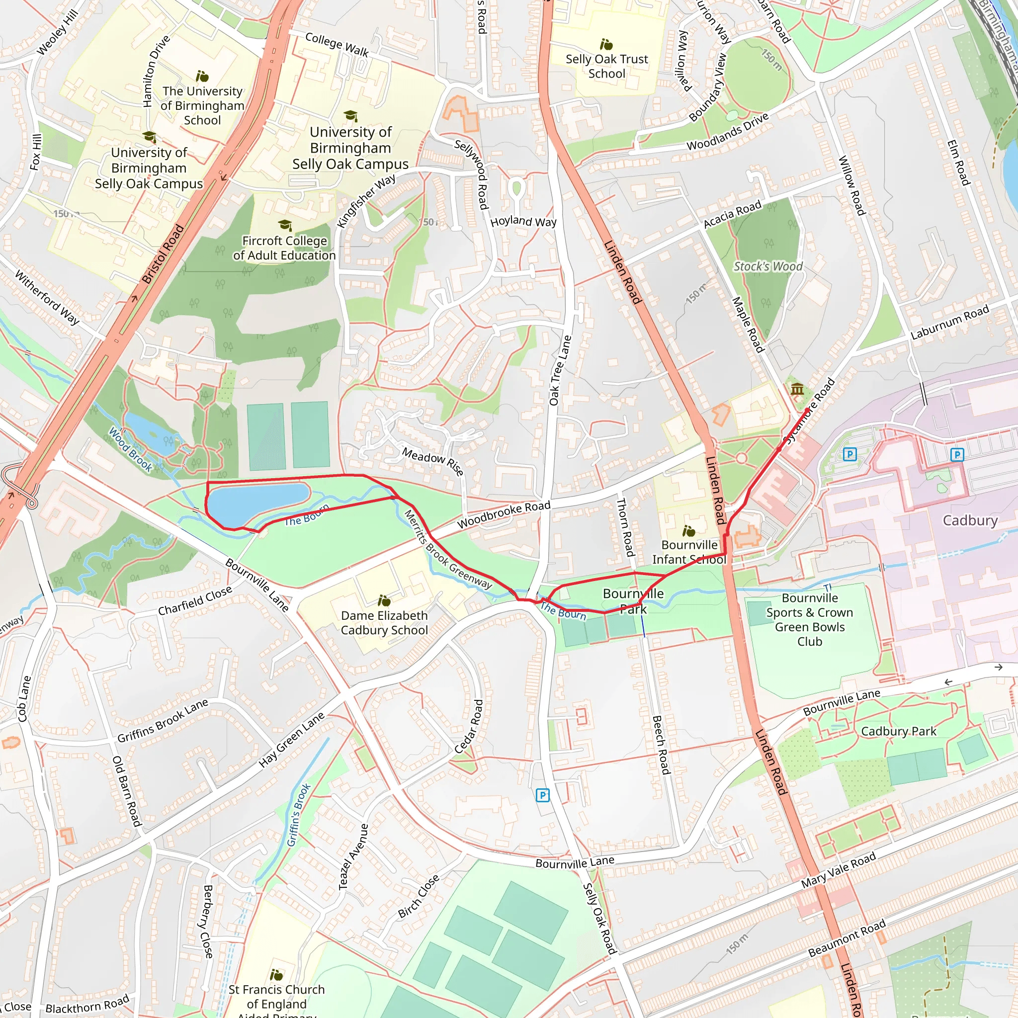 Bournville Park Walk mobile static map