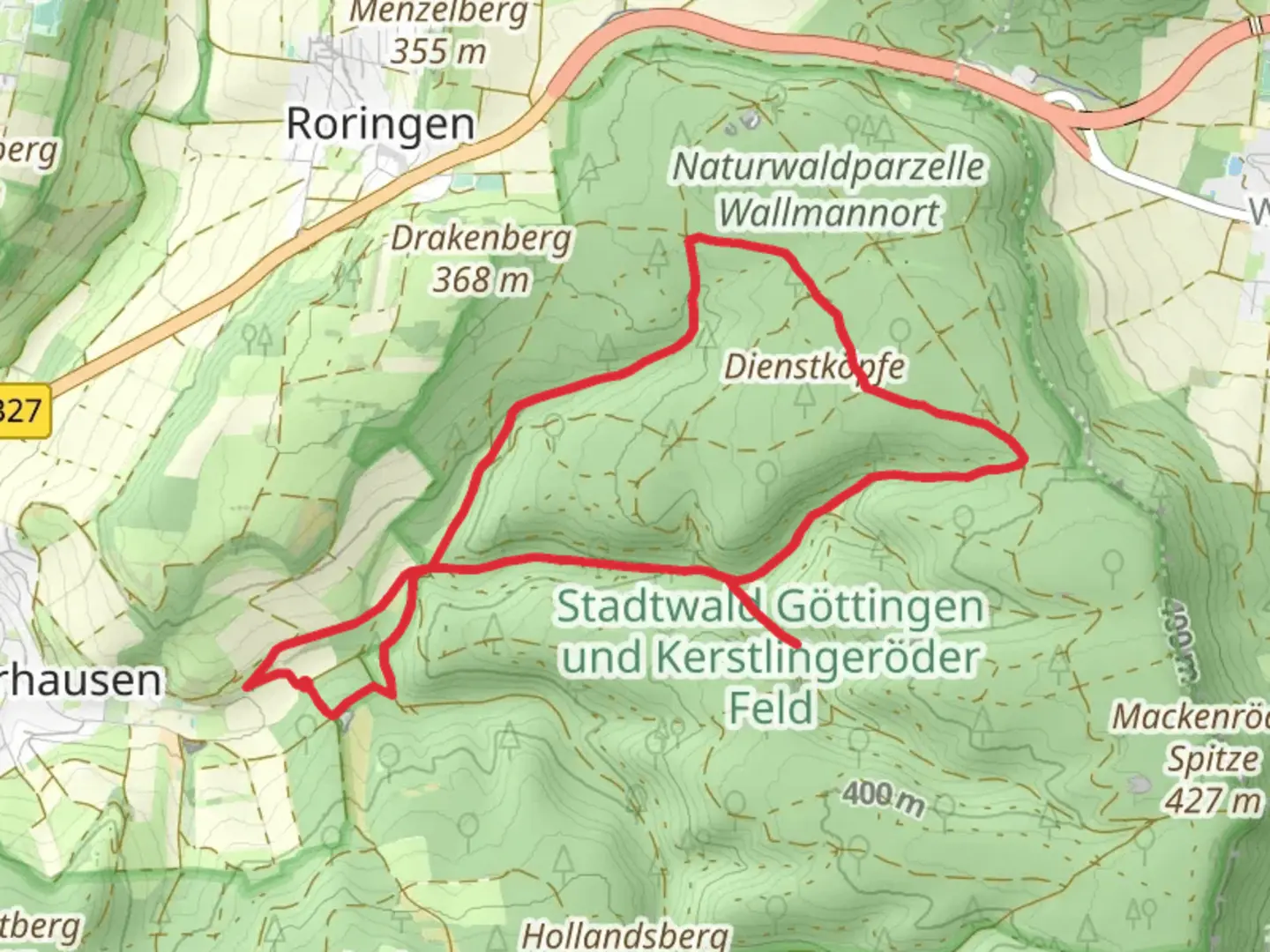 An image depicting the trail DAV 1 Waldwiesenweg and its surrounding area.