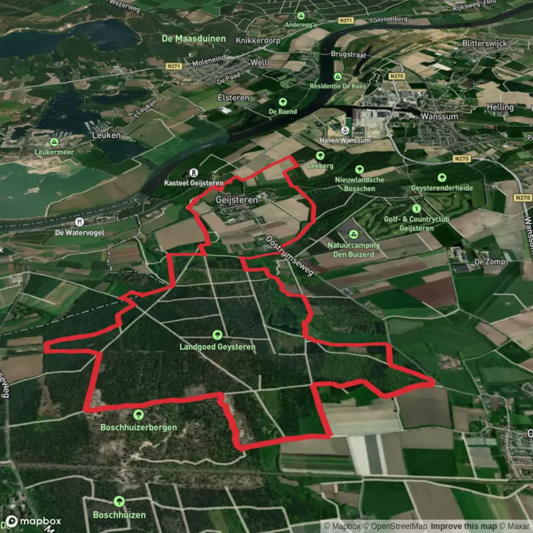 An image depicting the trail Landgoed Geysteren and Boschhizerbergen Loop and its surrounding area.