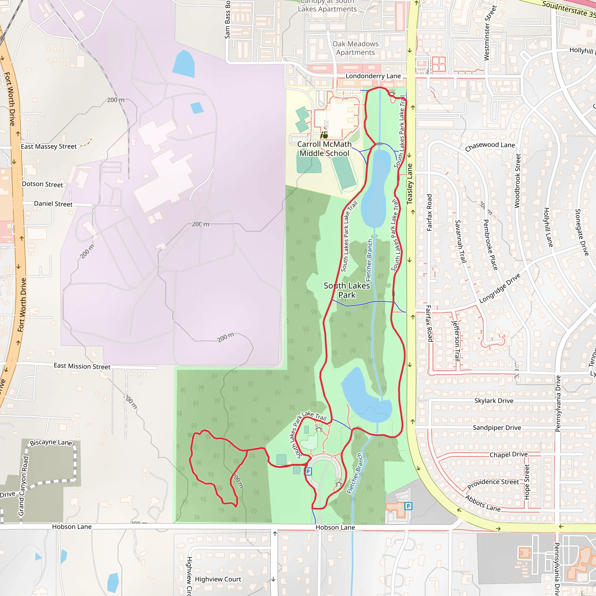 South Lakes Park Lake Loop Trail mobile static map