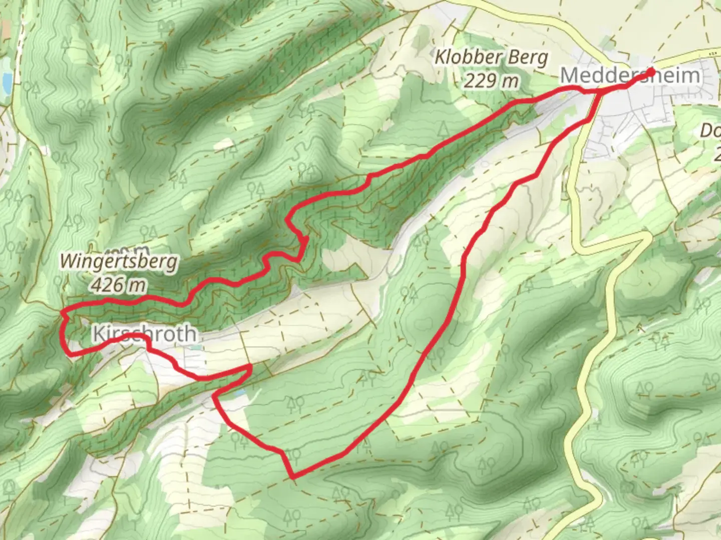 An image depicting the trail Wingertsberg Loop and its surrounding area.
