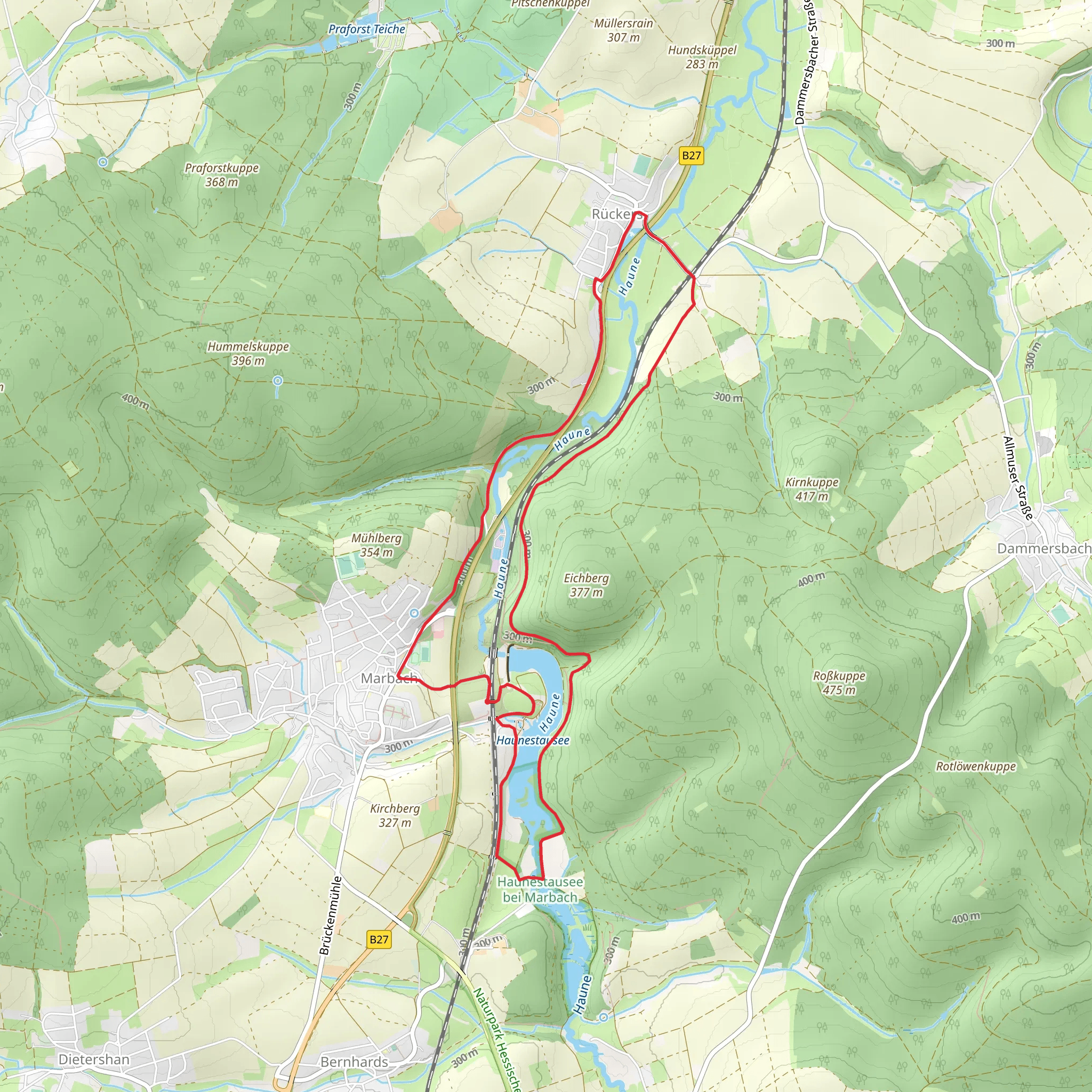Haunestausee via Petersberg mobile static map