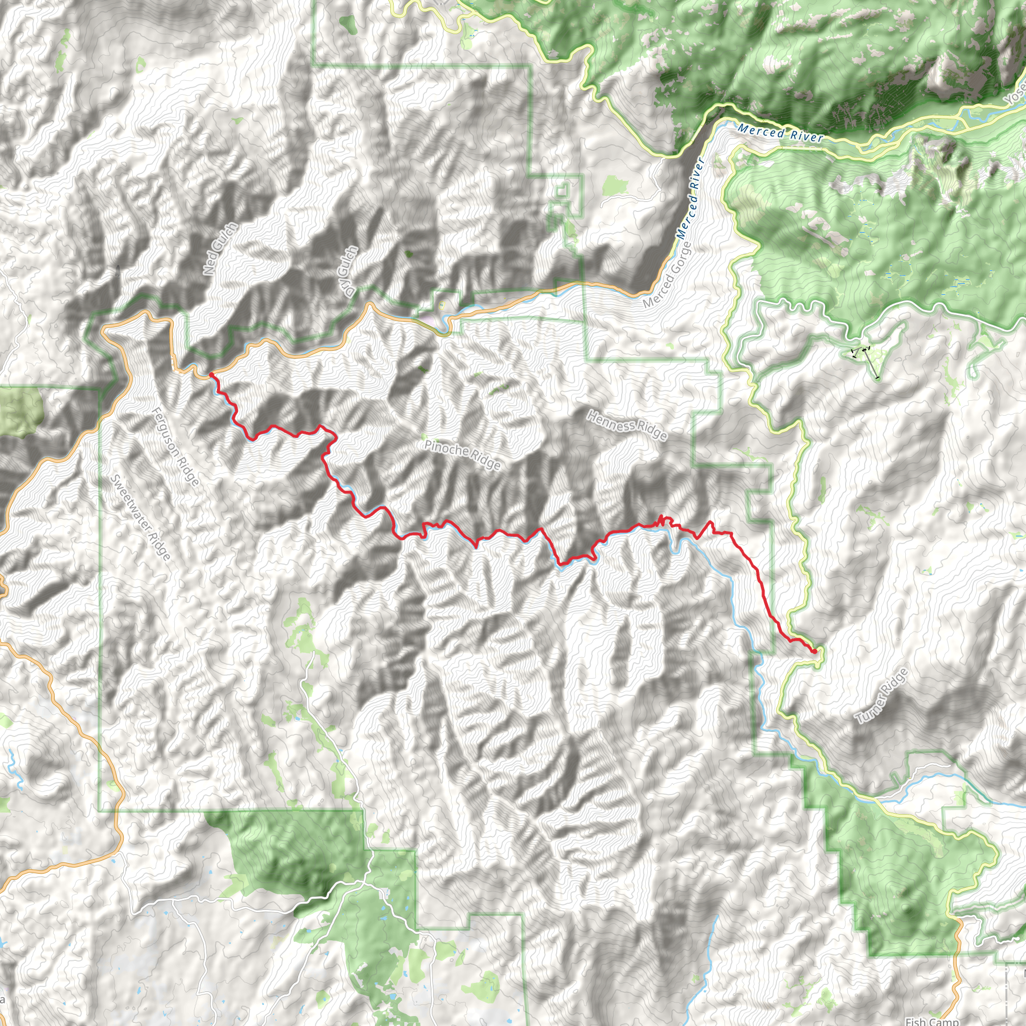 South Fork Merced Trail via Hites Cove Trail mobile static map
