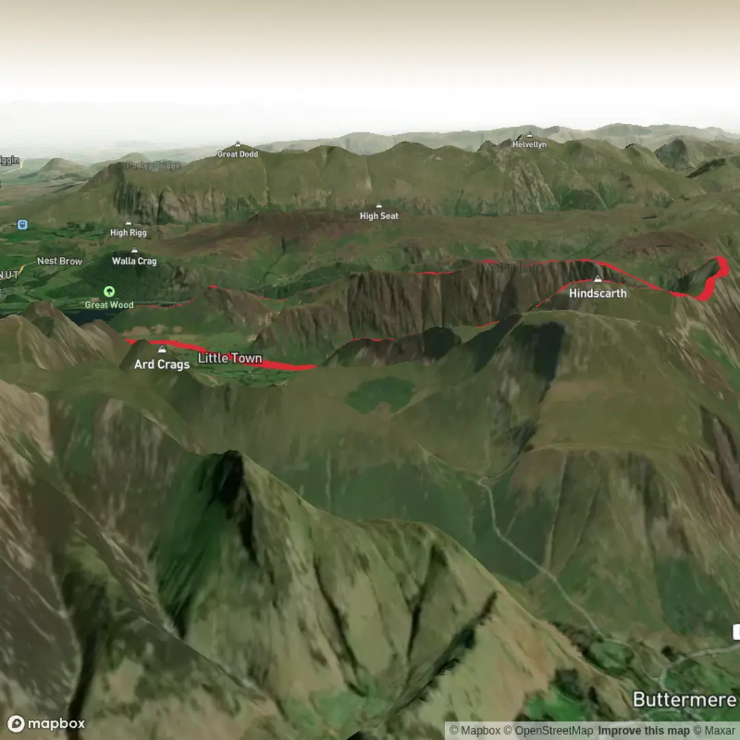 An image depicting the trail Cat Bells, Dale Head and Hindscarth Loop and its surrounding area.