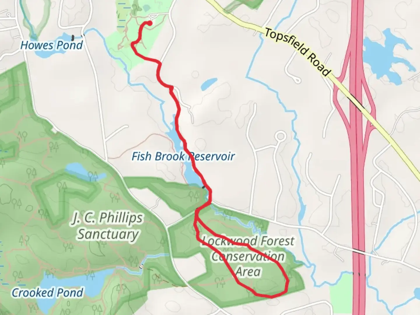 An image depicting the trail Fish Brook Reservoir - Boy Scout Park and its surrounding area.