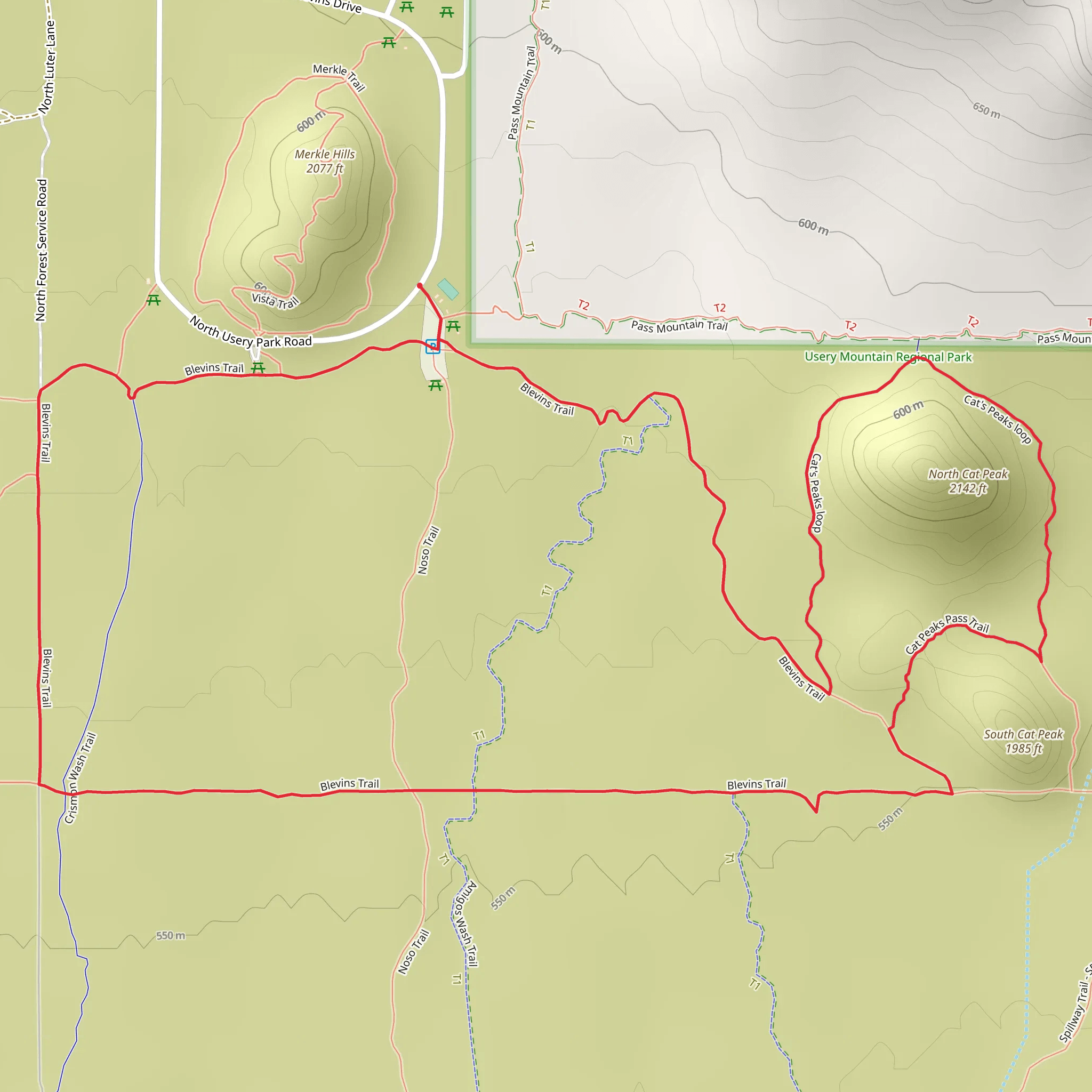 Blevins and Cat's Peaks loop Trail mobile static map