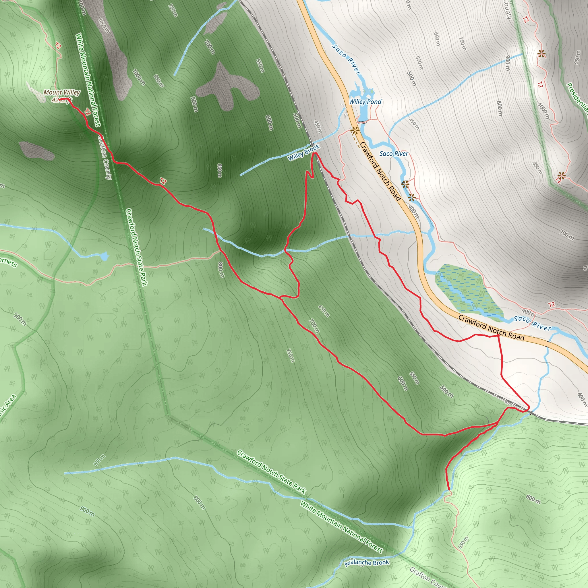 Mount Willey and Arethusa-Ripley Falls Trail Loop via Crawford Notch Road mobile static map