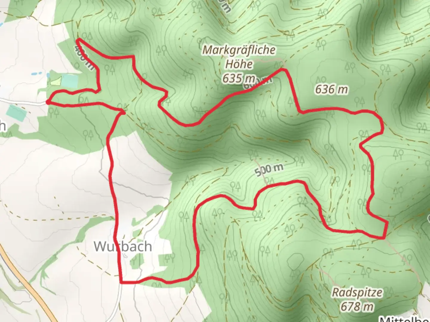 An image depicting the trail Kirchbuehl Weg and its surrounding area.