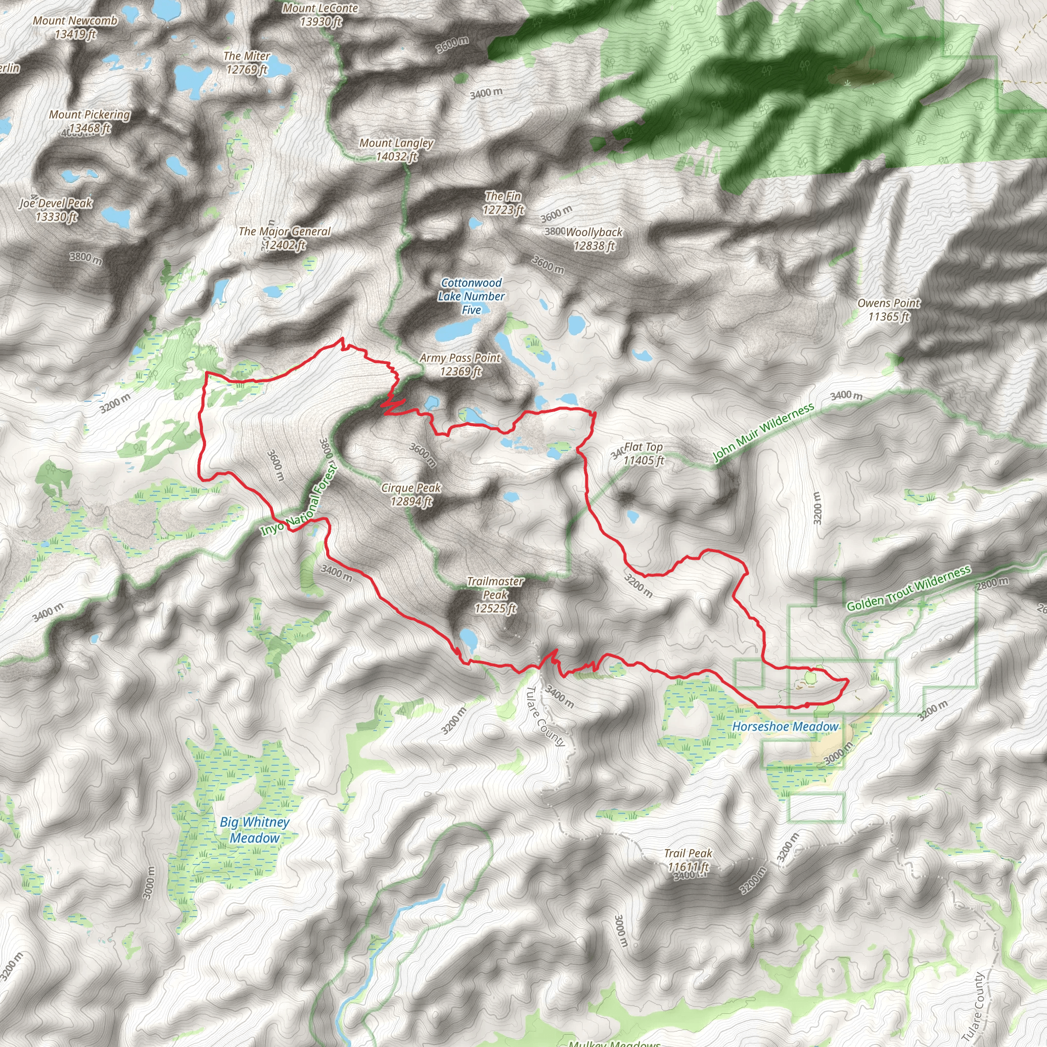 Cottonwood Pass, Army Pass and Cottonwood Lakes Loop Trail mobile static map