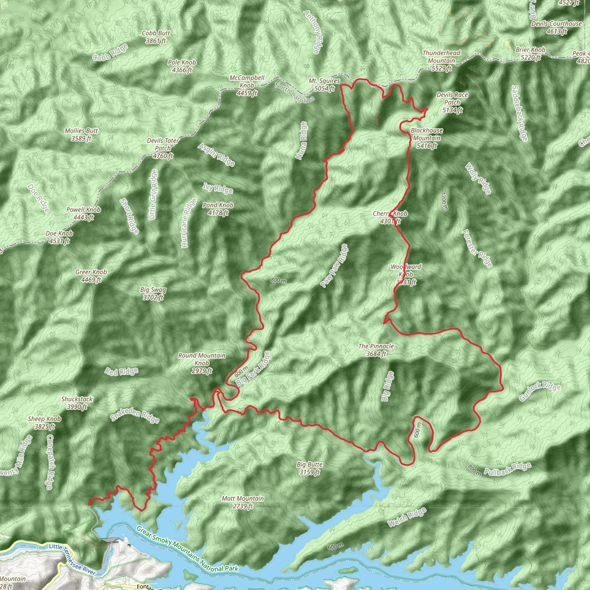 Fontana Lake, Hazel Creek, Woodward Knob, Cherry Knob and Eagle Creek Loop Trail mobile static map