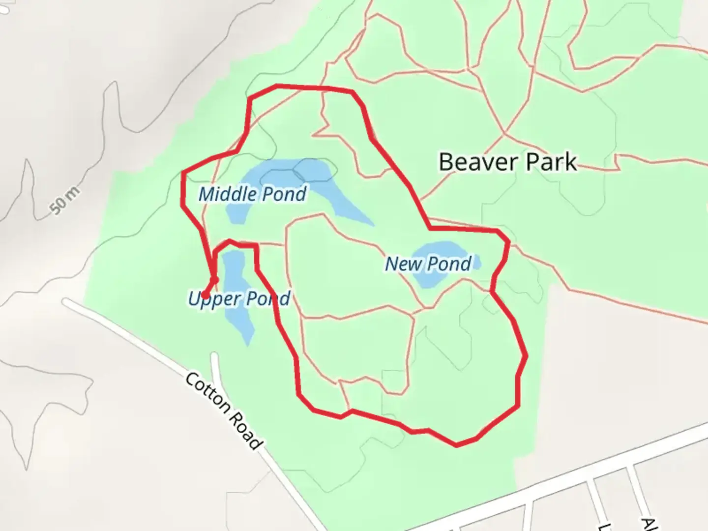 An image depicting the trail Ponds Loop via Beaver Park Trail and its surrounding area.
