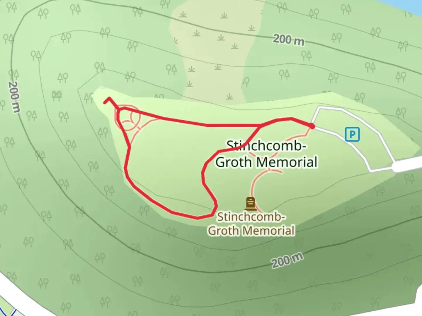 An image depicting the trail Stinchcomb-Groth Memorial Loop and its surrounding area.
