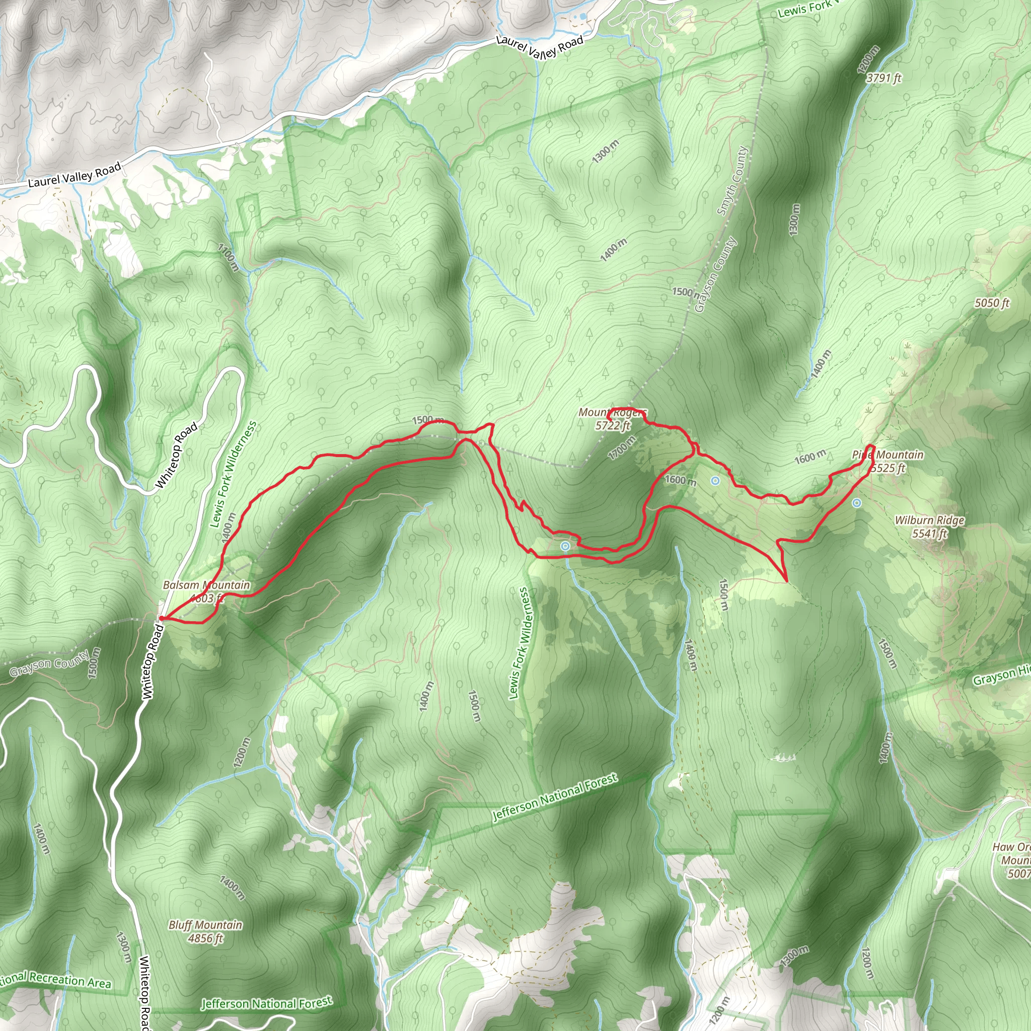 Balsam Mountain and Pine Mountain Loop via Appalachian Trail mobile static map