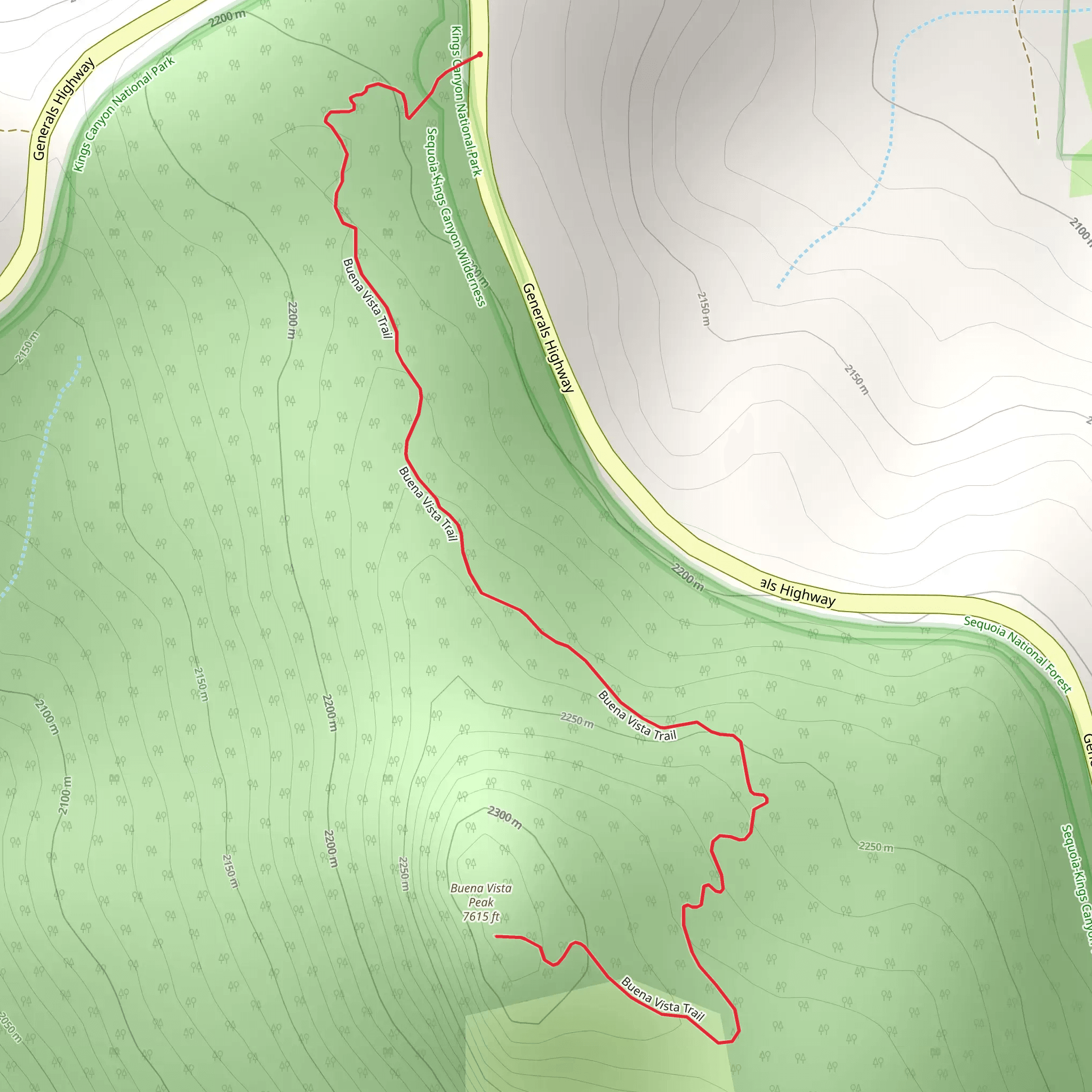 Buena Vista Trail from Generals Highway mobile static map