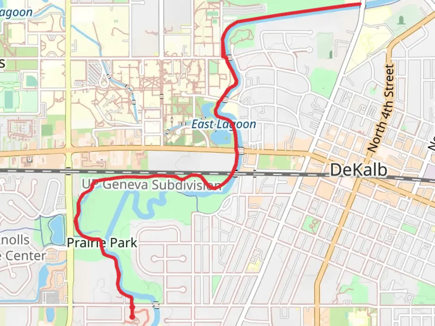 An image depicting the trail Walk along Kishwaukee River South Branch - Prairie Park and its surrounding area.