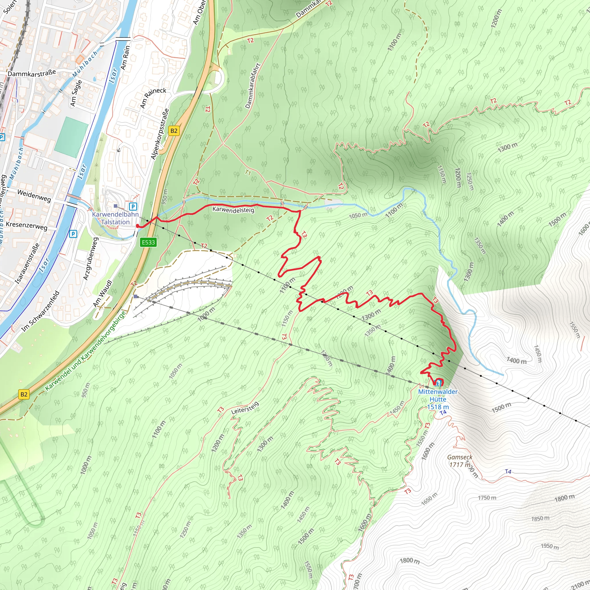 Dammkarabfahrt and Karwendelsteig Walk mobile static map
