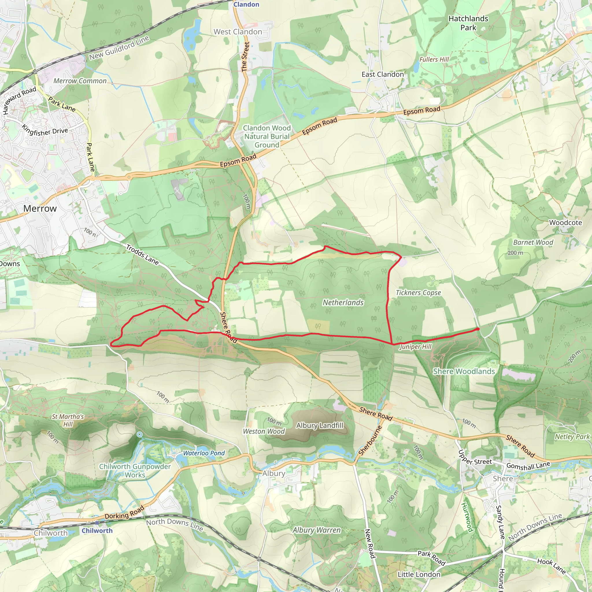 Newlands Corner and Chantry Wood Loop mobile static map