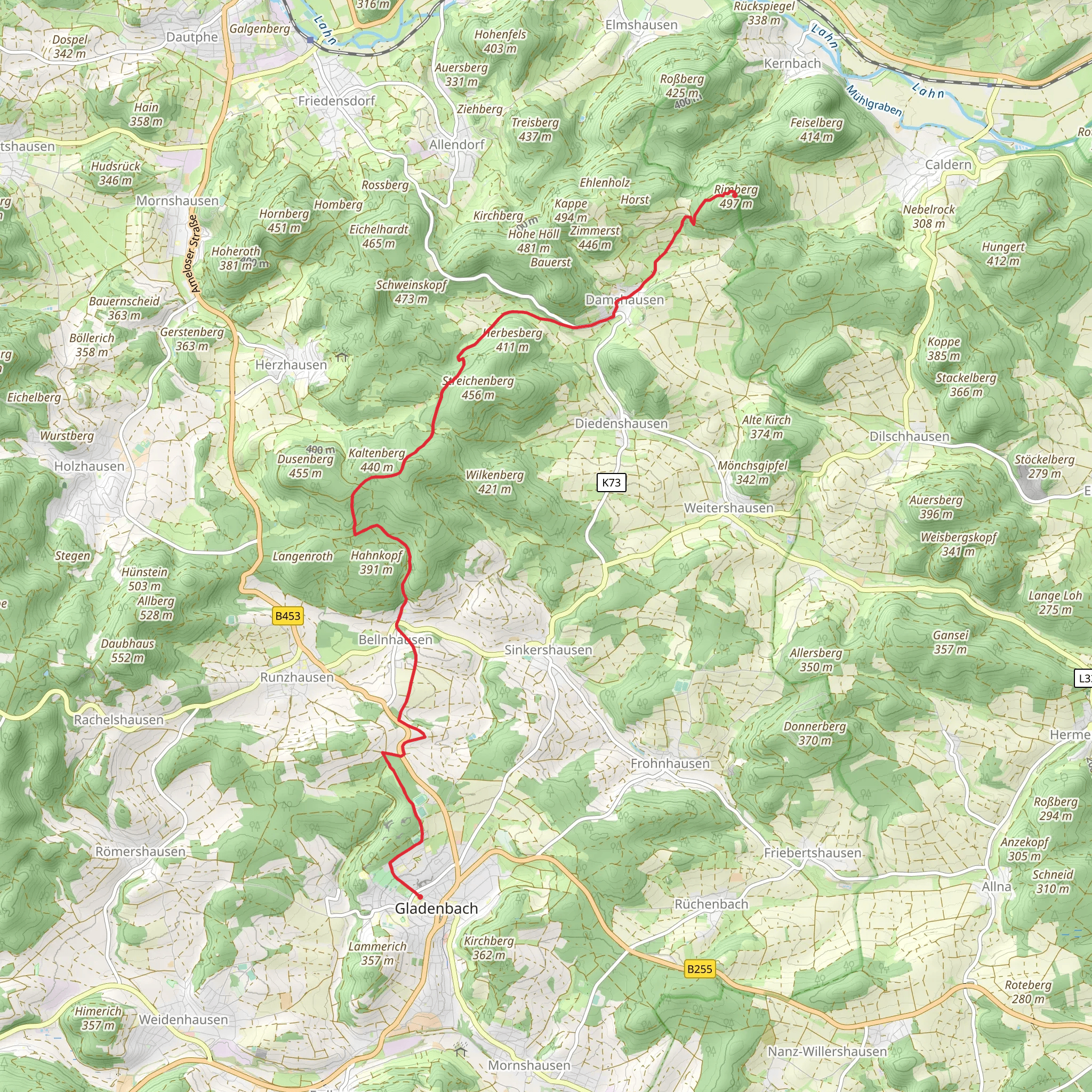 Gladenbach to Rimberg via Rimbergweg mobile static map