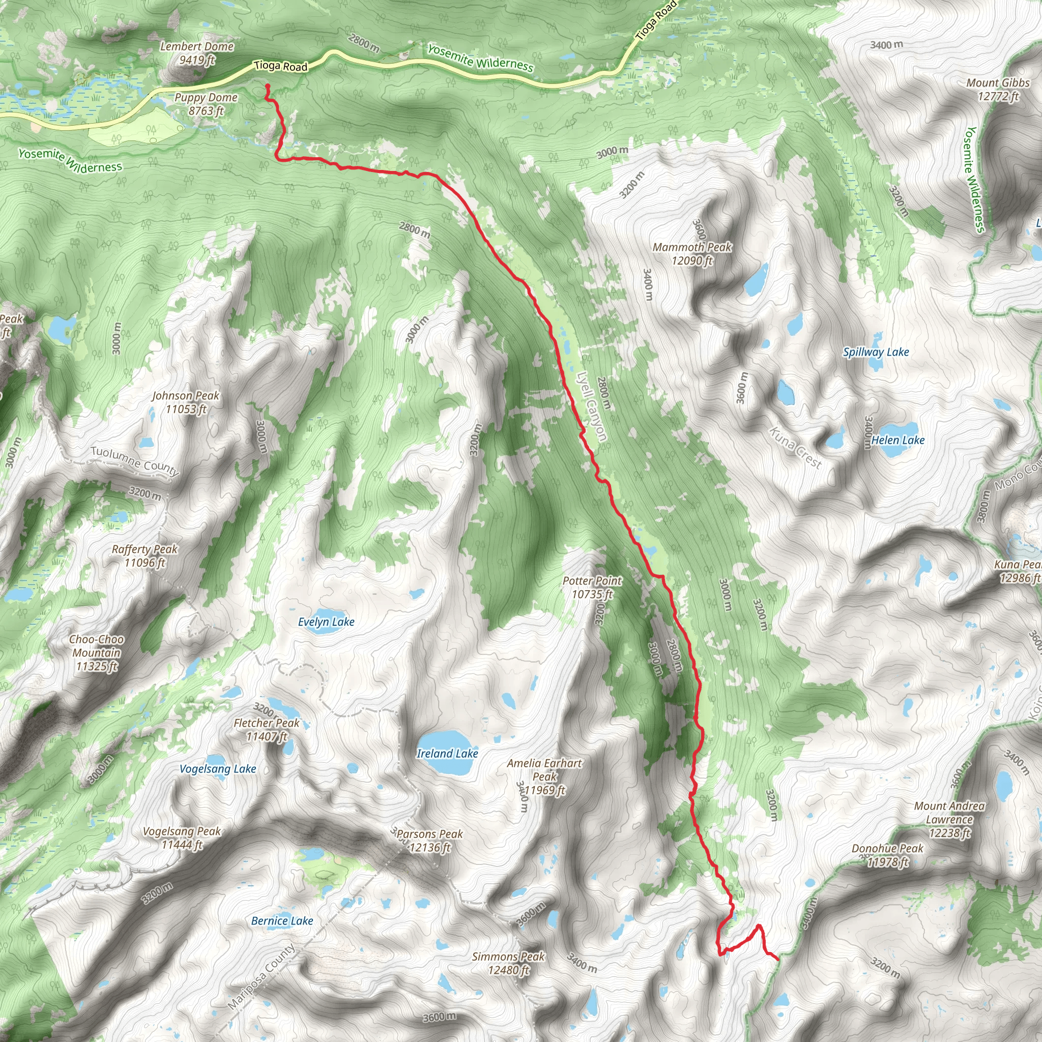 Lyell Canyon Trail mobile static map
