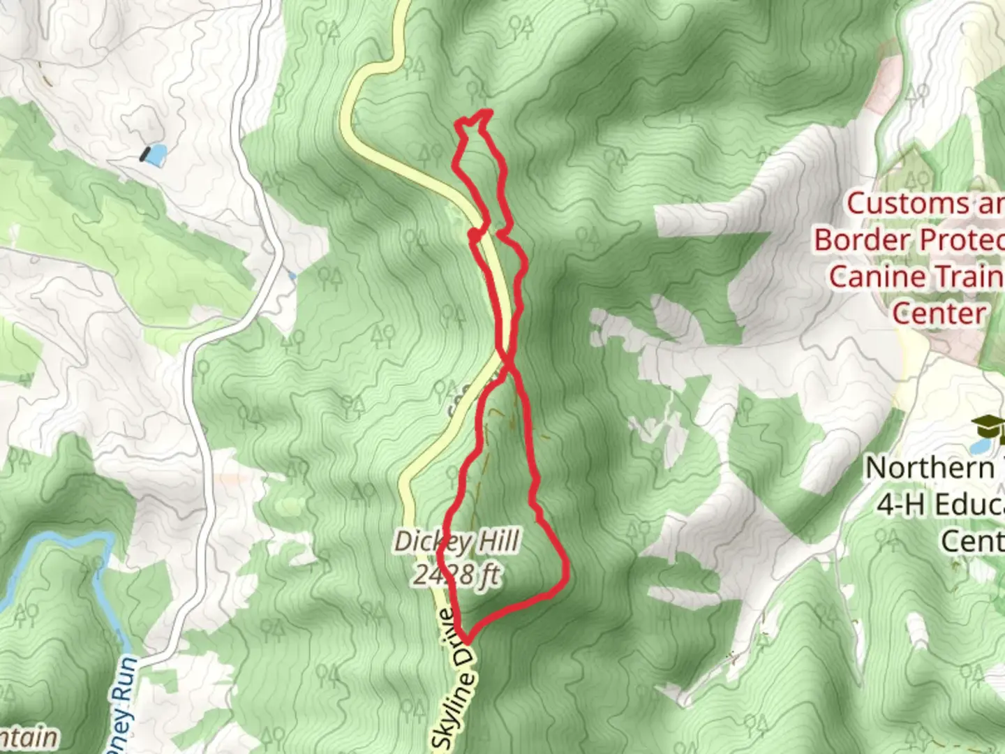 An image depicting the trail Dickey Ridge, Fox Hollow and Dickey Hill Loop Trail and its surrounding area.