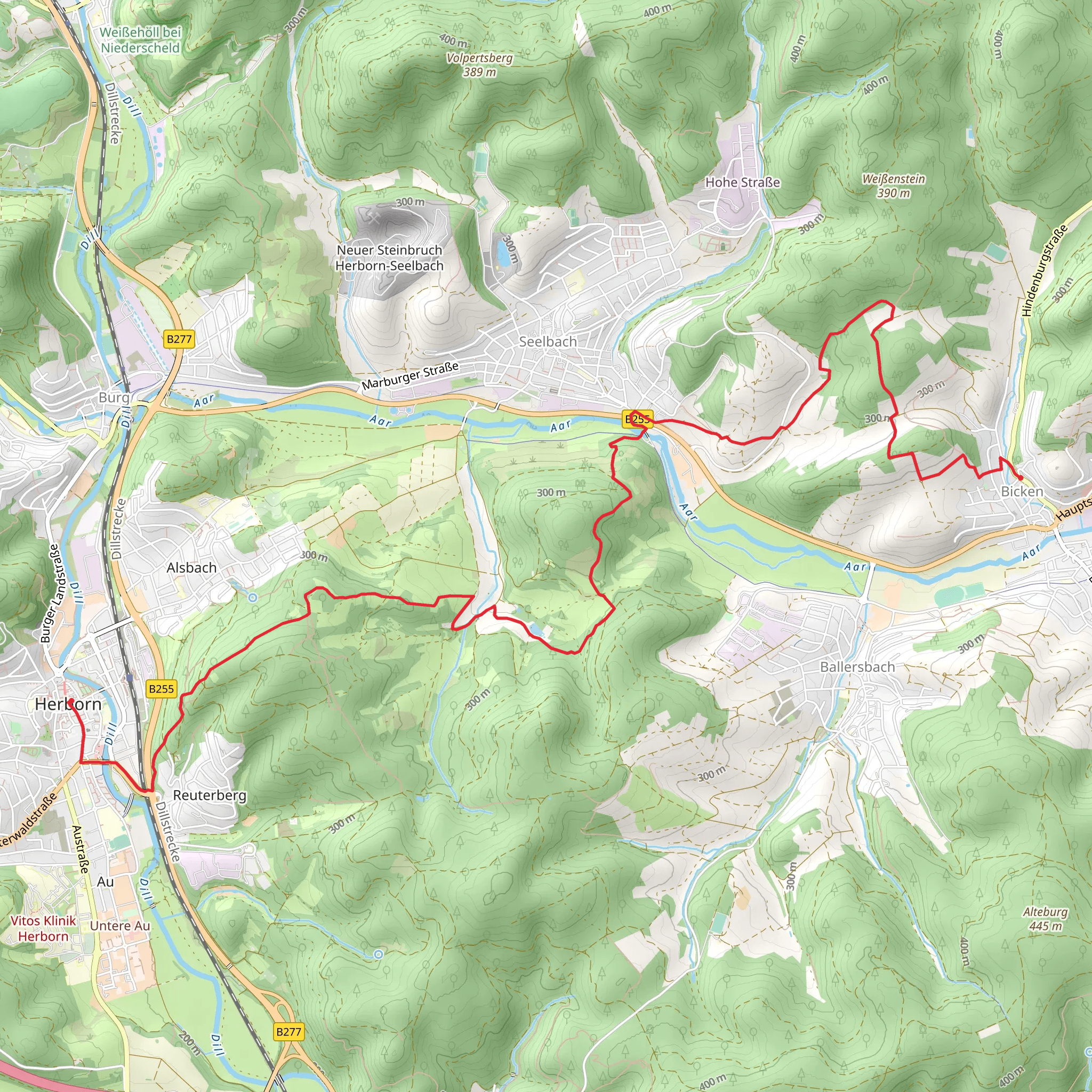 Herborn to Bicken via Dernbachwiesen mobile static map