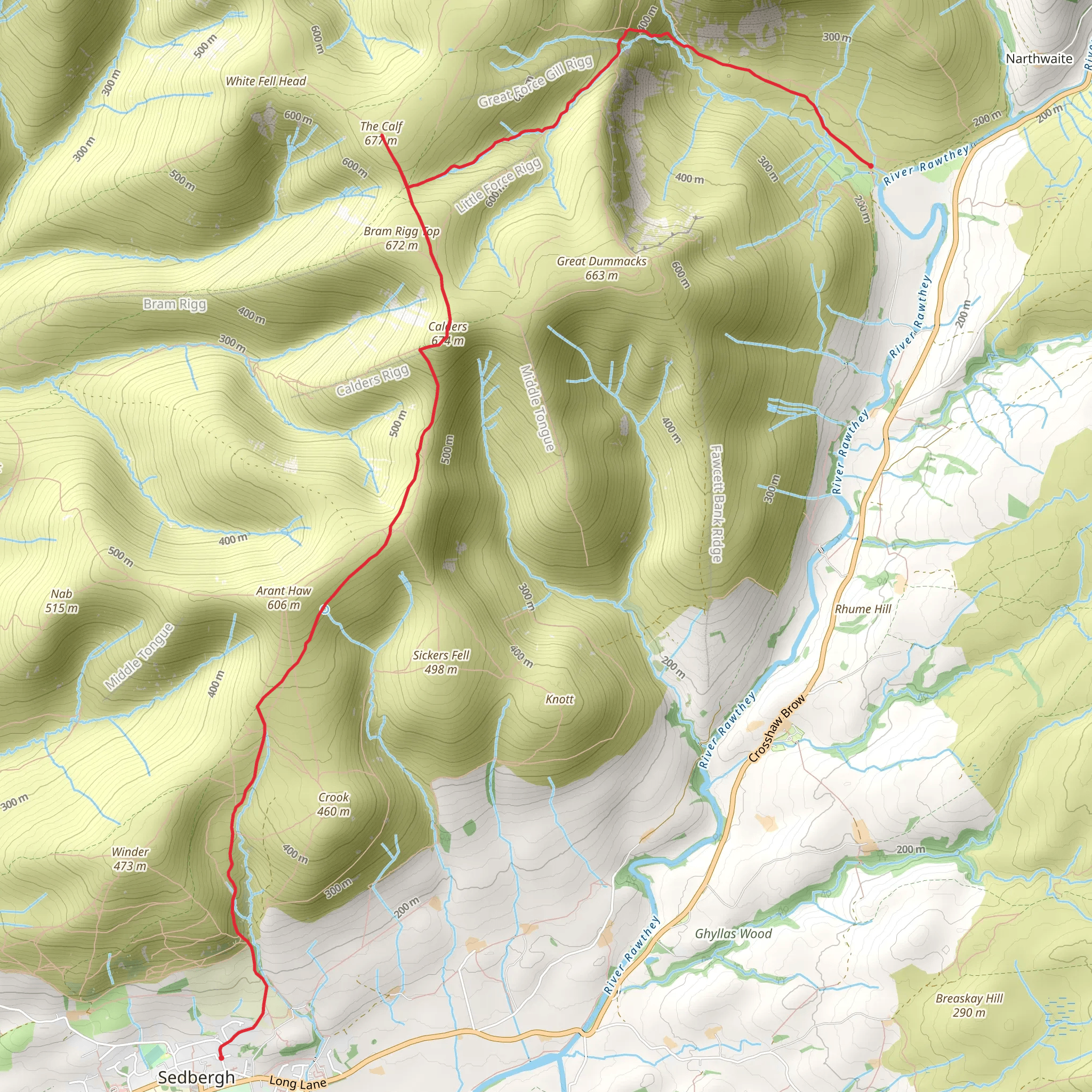 Cautley Spout and The Calf from Sedbergh mobile static map