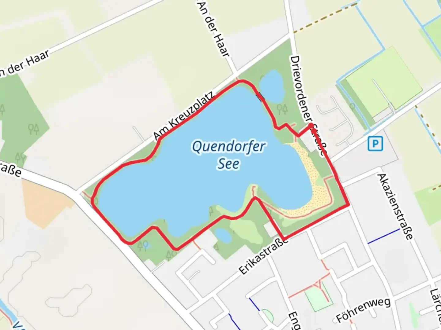 An image depicting the trail Quendorfer See Loop and its surrounding area.