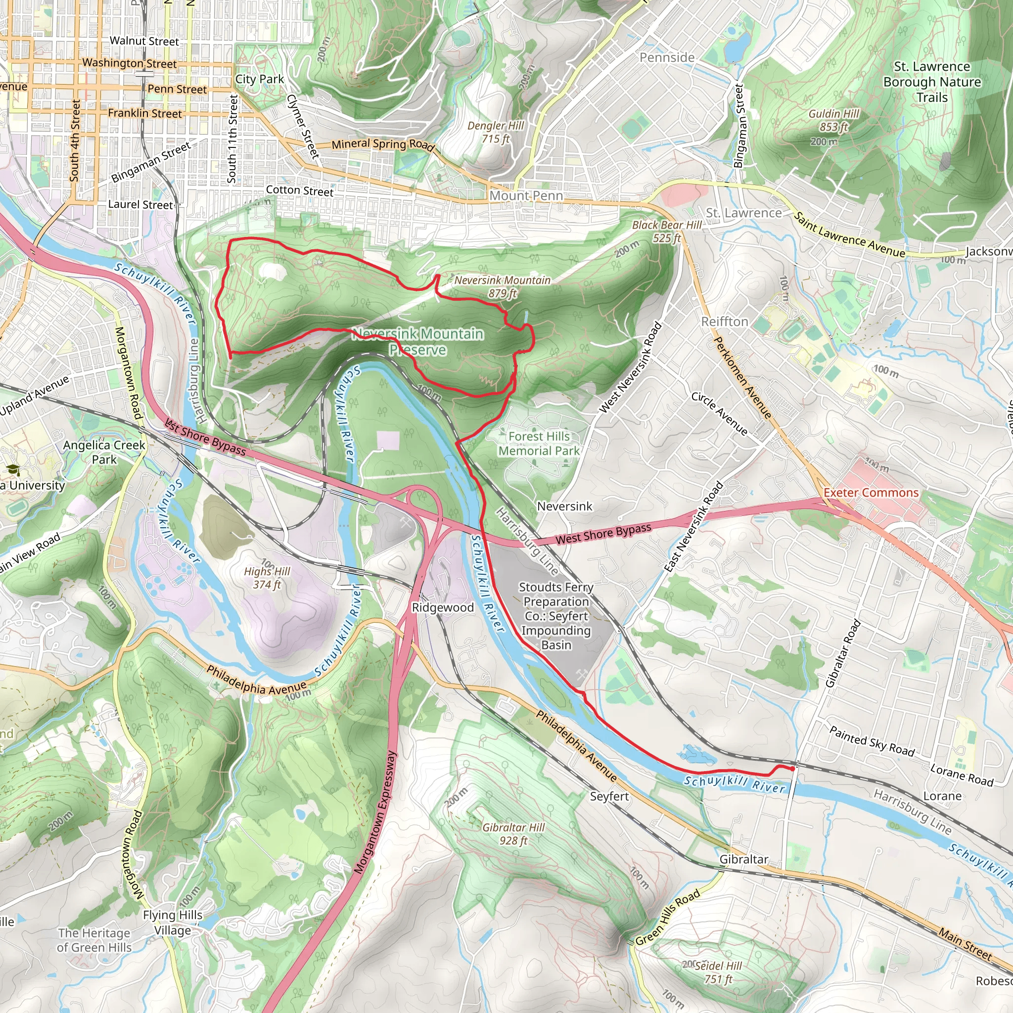 Neversink Mountain Loop via Exeter Scenic River Trail mobile static map