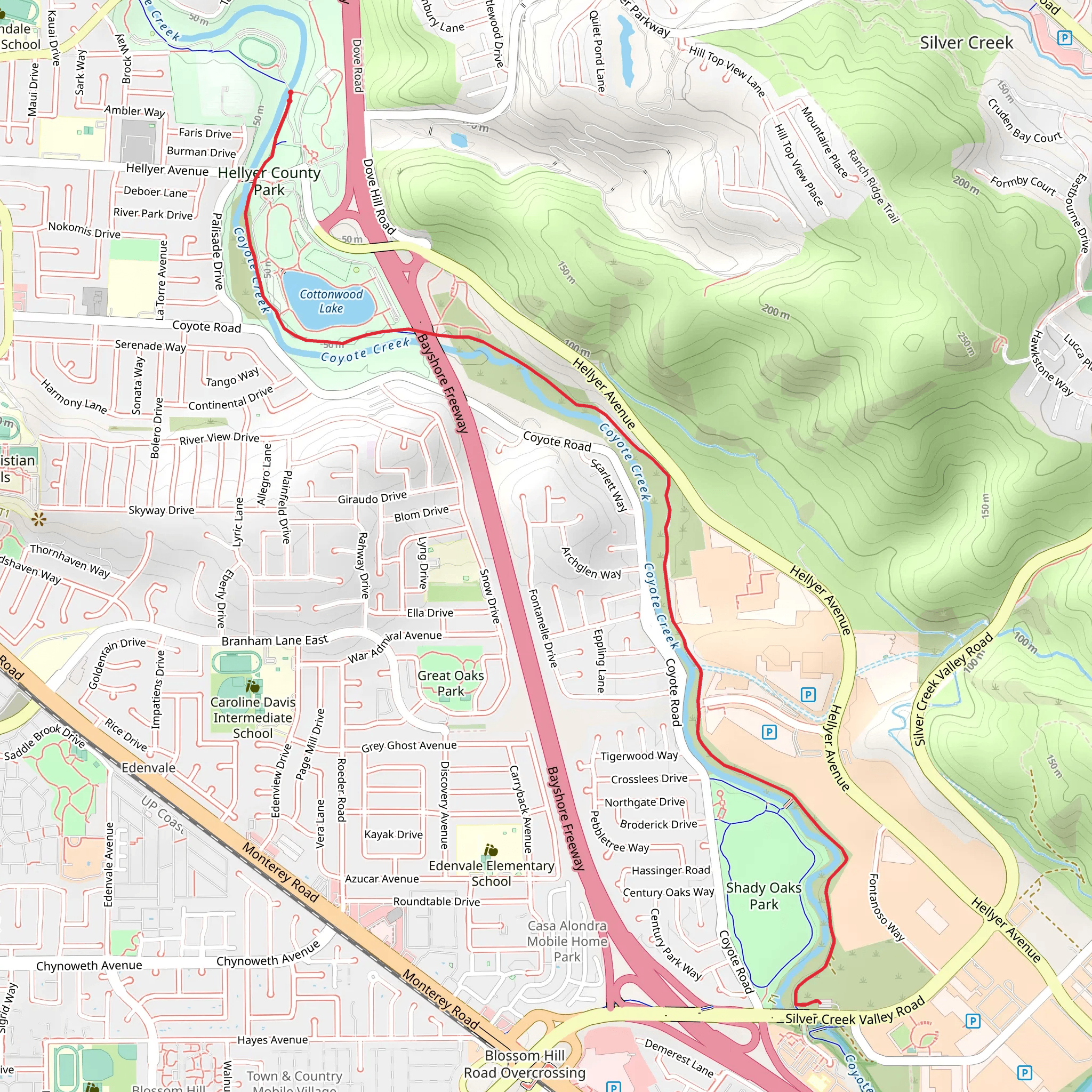 Cottonwood Lake and Coyote Creek Trail mobile static map