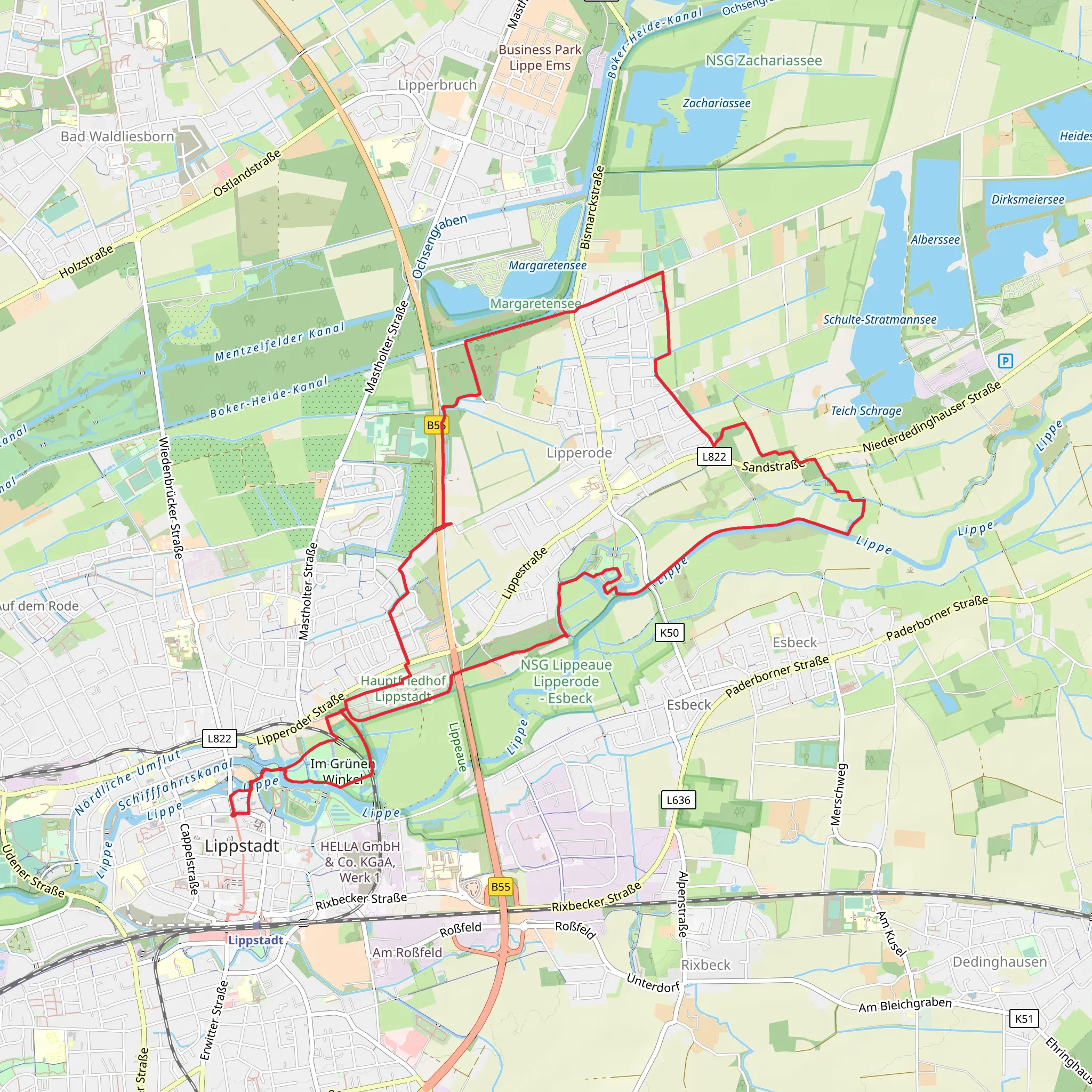 Boker Heide Kanal and Wassergraben via Graf Bernhard Weg mobile static map